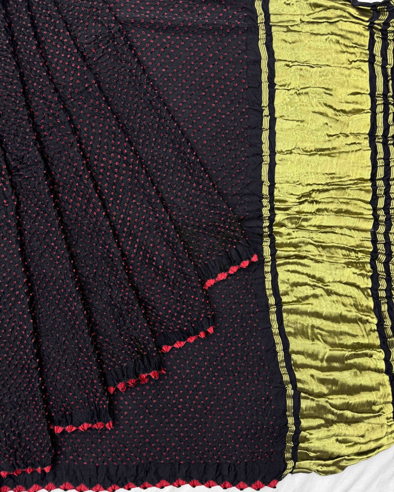 Black Gajji Silk Bandhani Saree - SindhoiPatolaArt