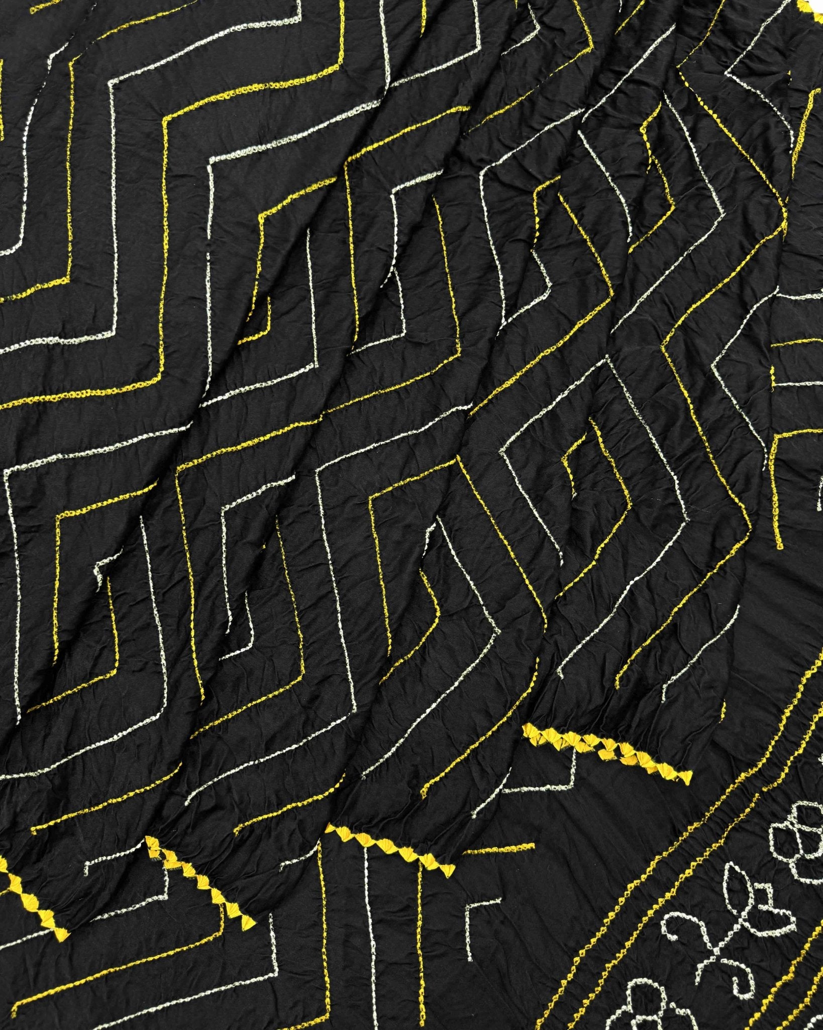 Black Gajji Silk Bandhani Saree - SindhoiPatolaArt