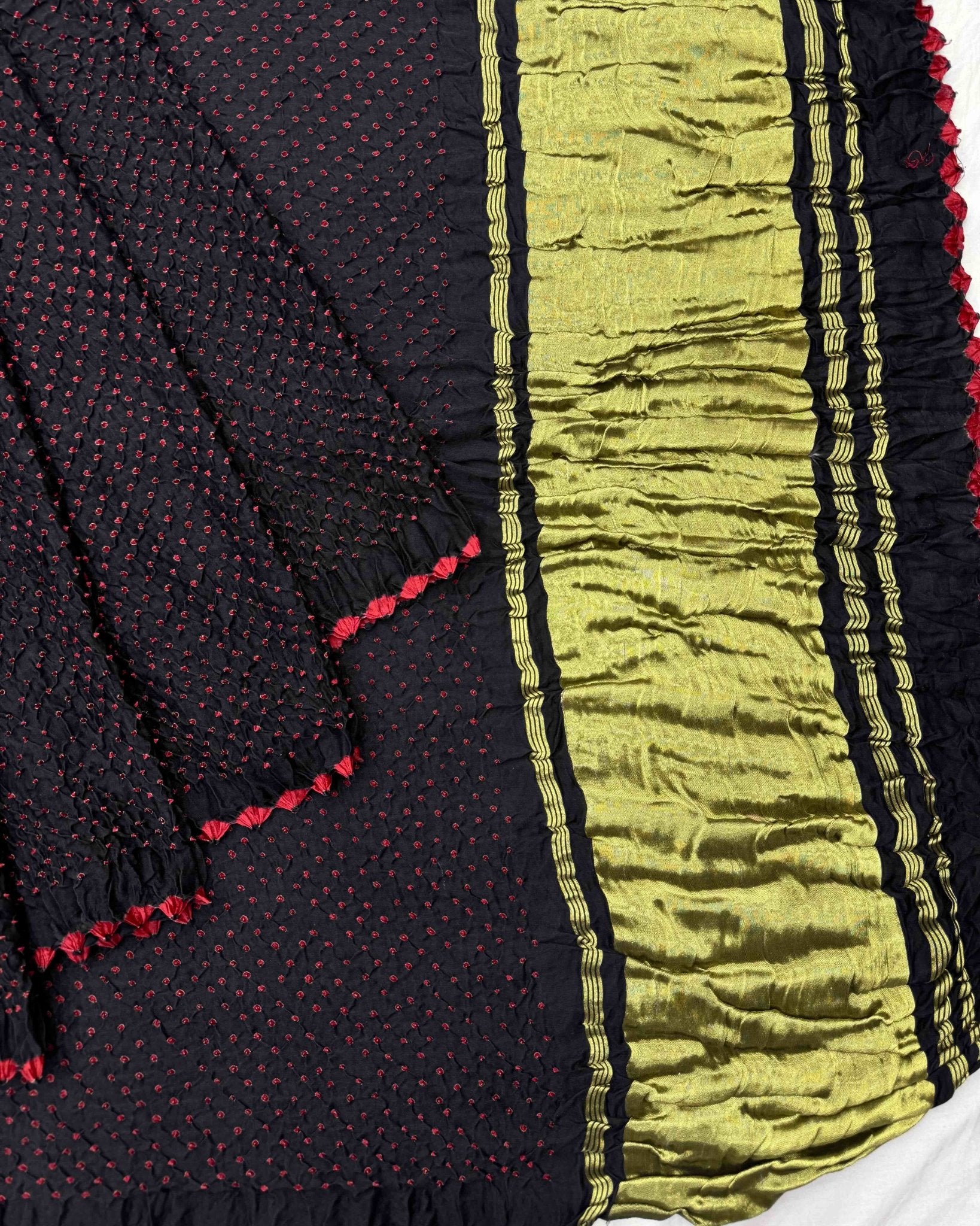Black Gajji Silk Bandhani Saree - SindhoiPatolaArt