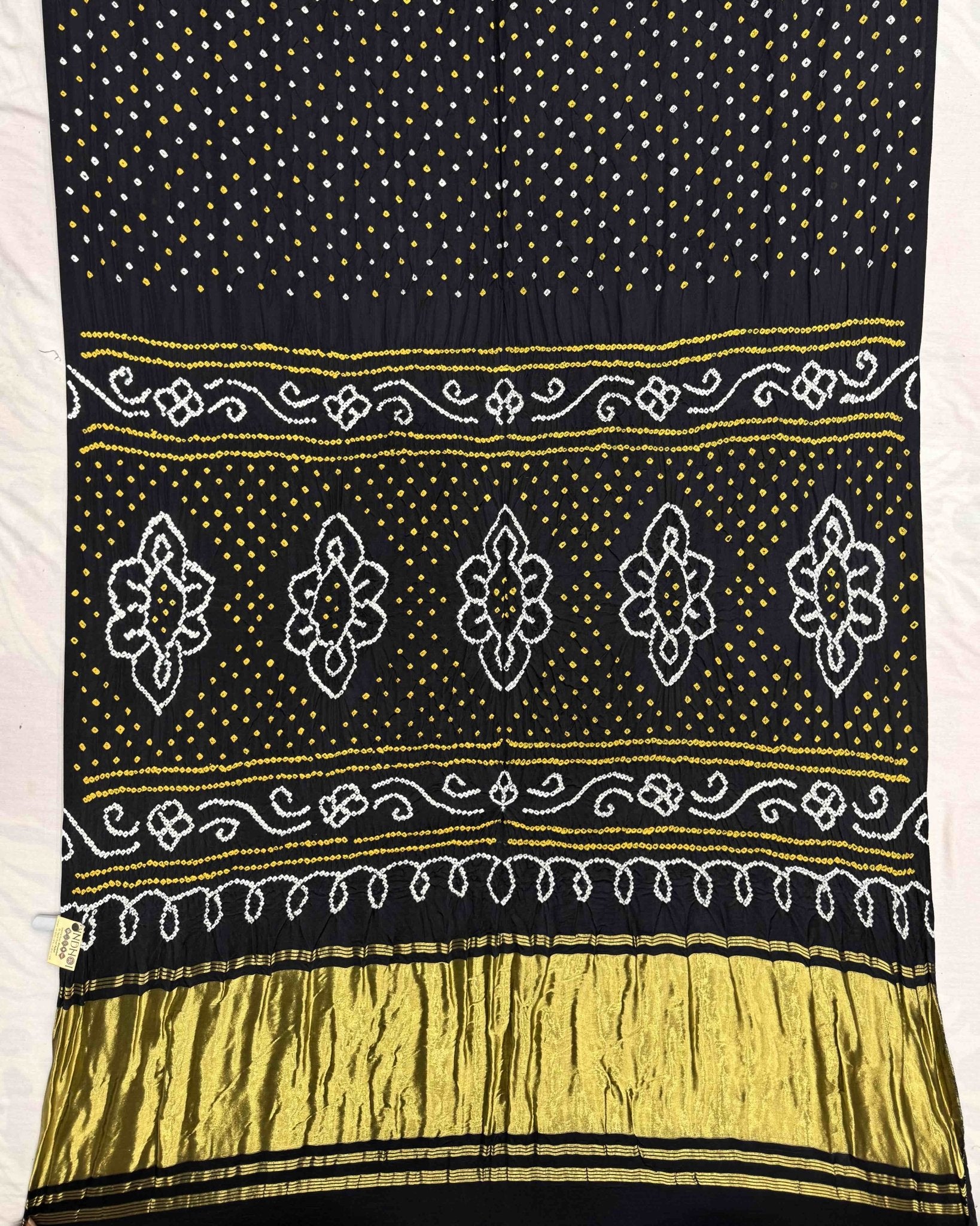 Black Gajji Silk Bandhani Saree - SindhoiPatolaArt