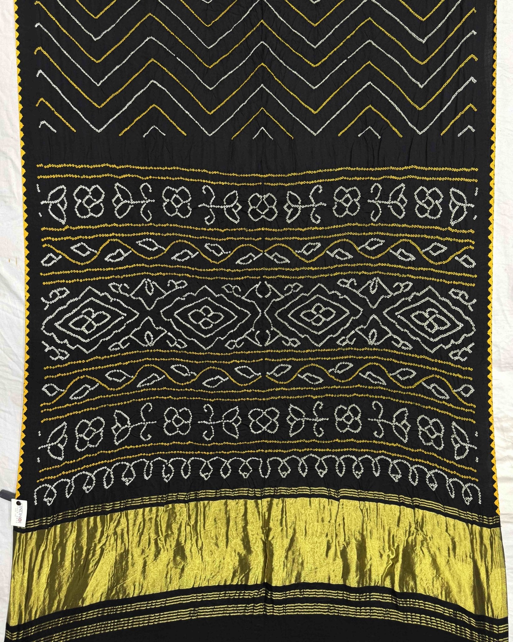 Black Gajji Silk Bandhani Saree - SindhoiPatolaArt