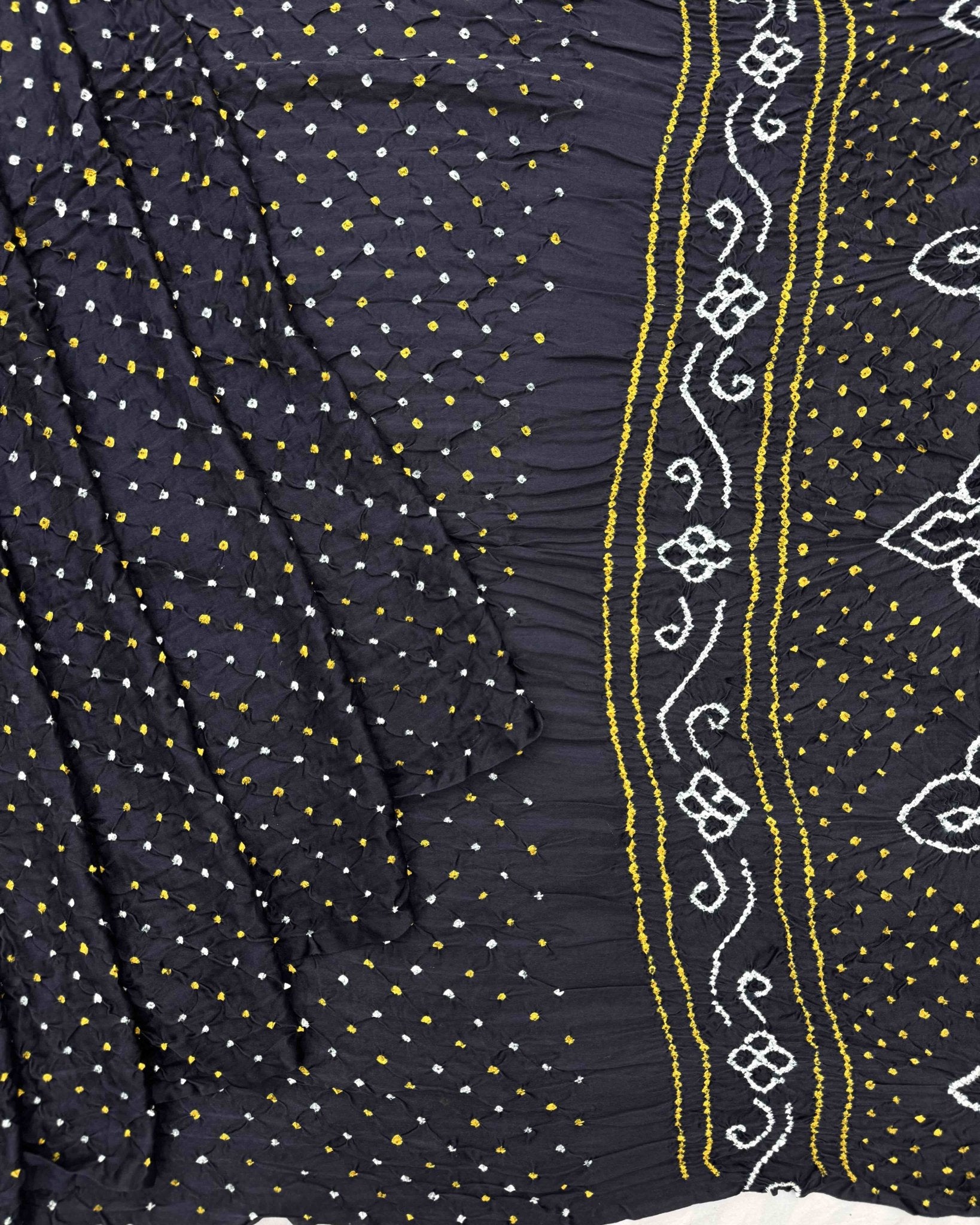Black Gajji Silk Bandhani Saree - SindhoiPatolaArt