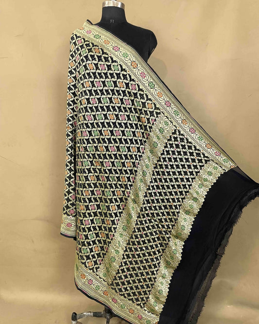 Black Meenakari Georgette Bandhani Dupatta - SindhoiPatolaArt