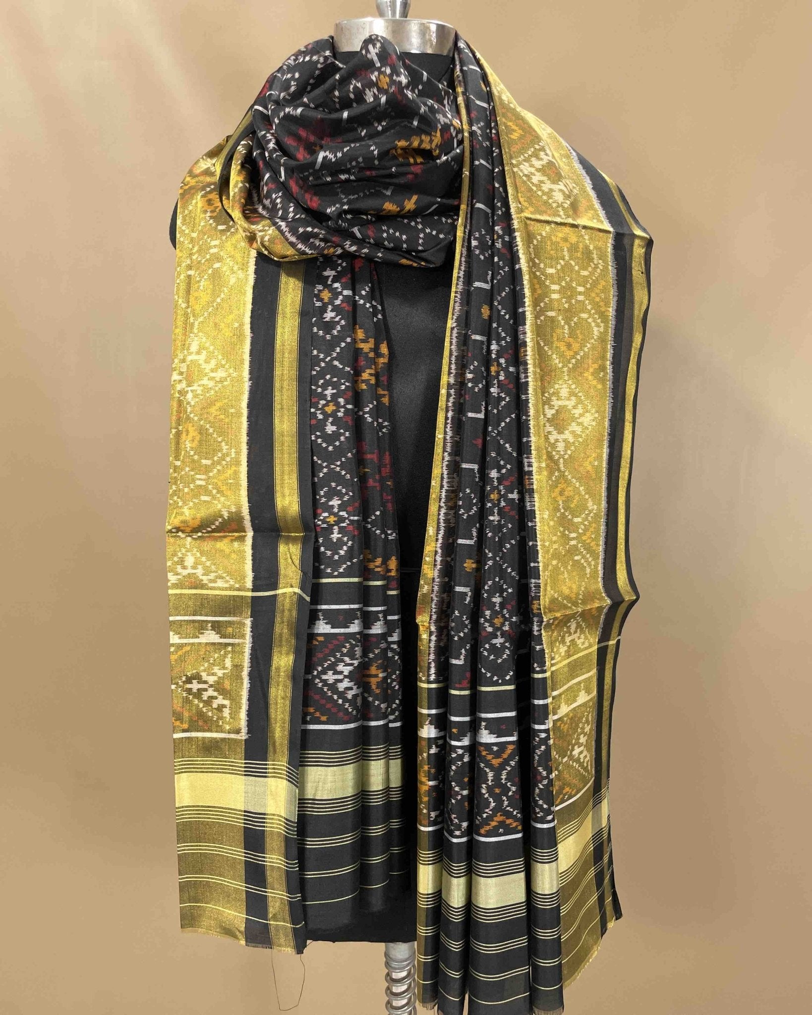 Black Panchanda Designer Patola Dupatta - SindhoiPatolaArt