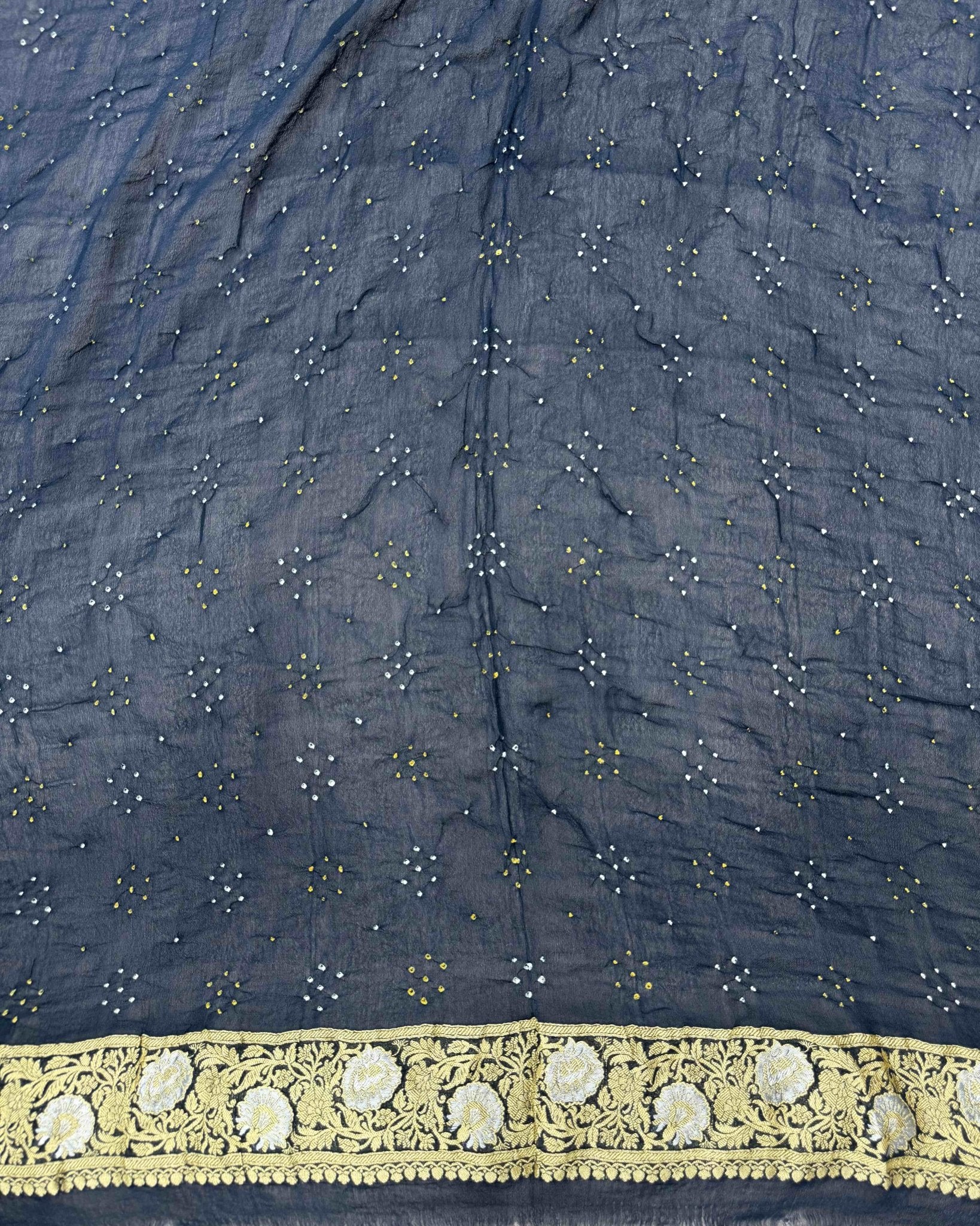 Black & Rama Blue Shaded Banarasi Georgette Bandhani Saree - SindhoiPatolaArt