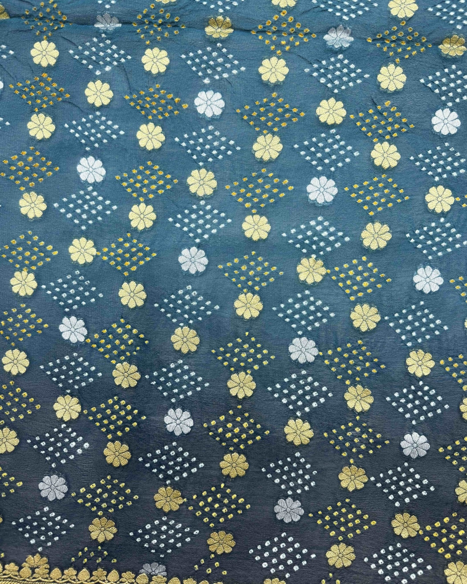 Black & Rama Blue Shaded Banarasi Georgette Bandhani Saree - SindhoiPatolaArt