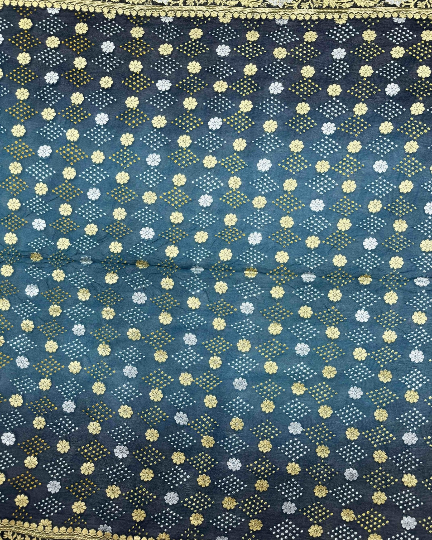 Black & Rama Blue Shaded Banarasi Georgette Bandhani Saree - SindhoiPatolaArt