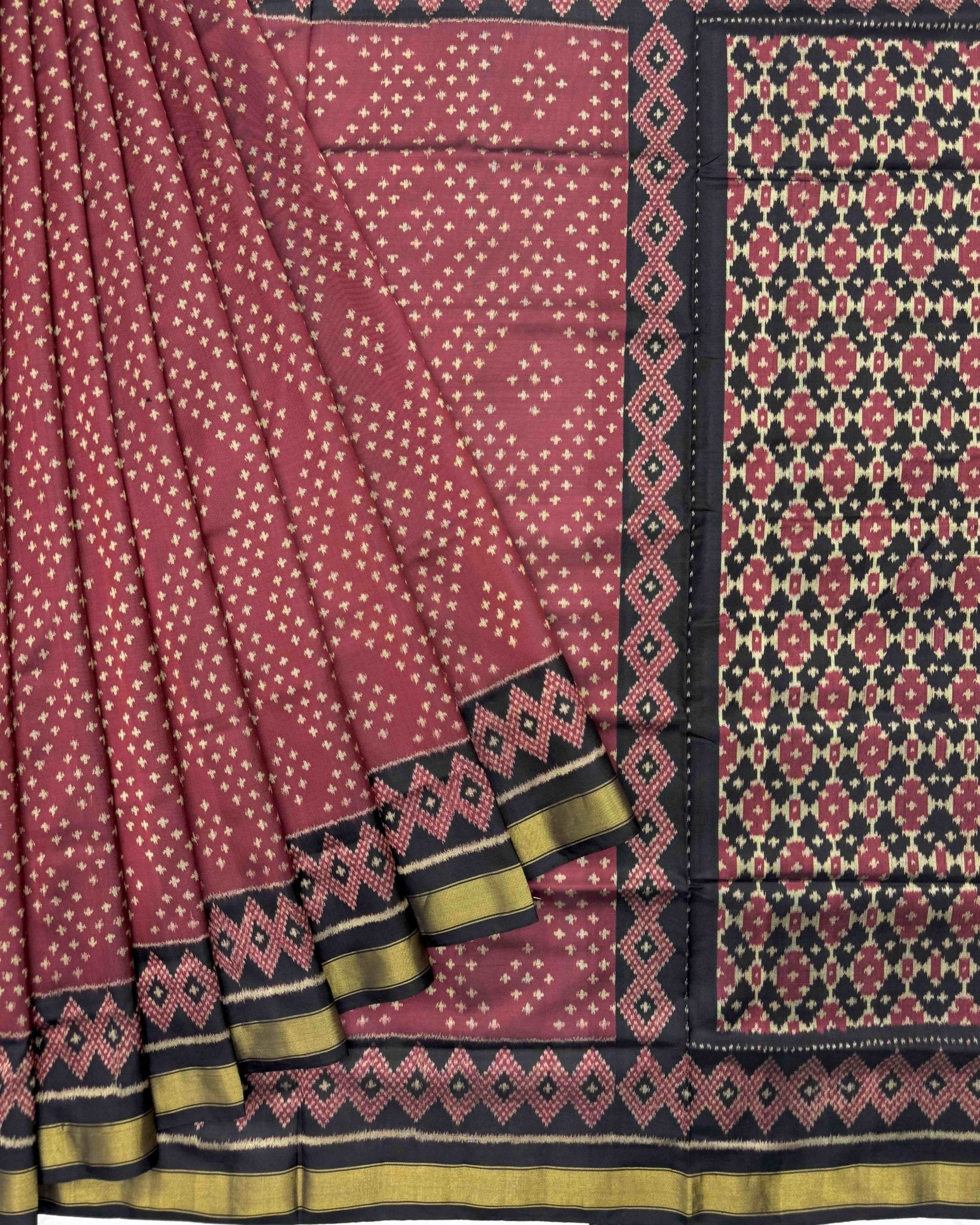 Black & Red Bandhej Design Patola Saree - SindhoiPatolaArt