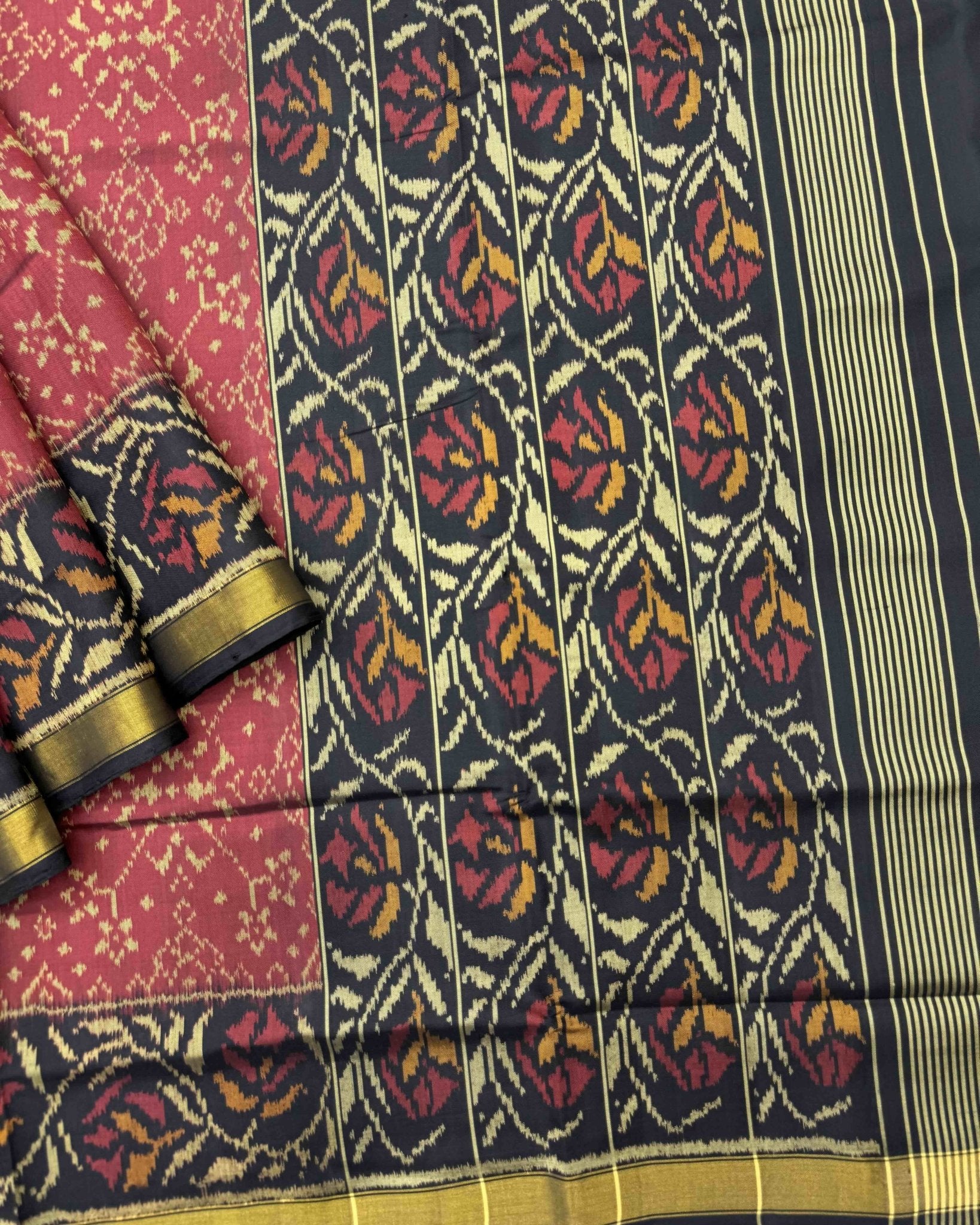 Black & Red Navratan Patola Saree - SindhoiPatolaArt