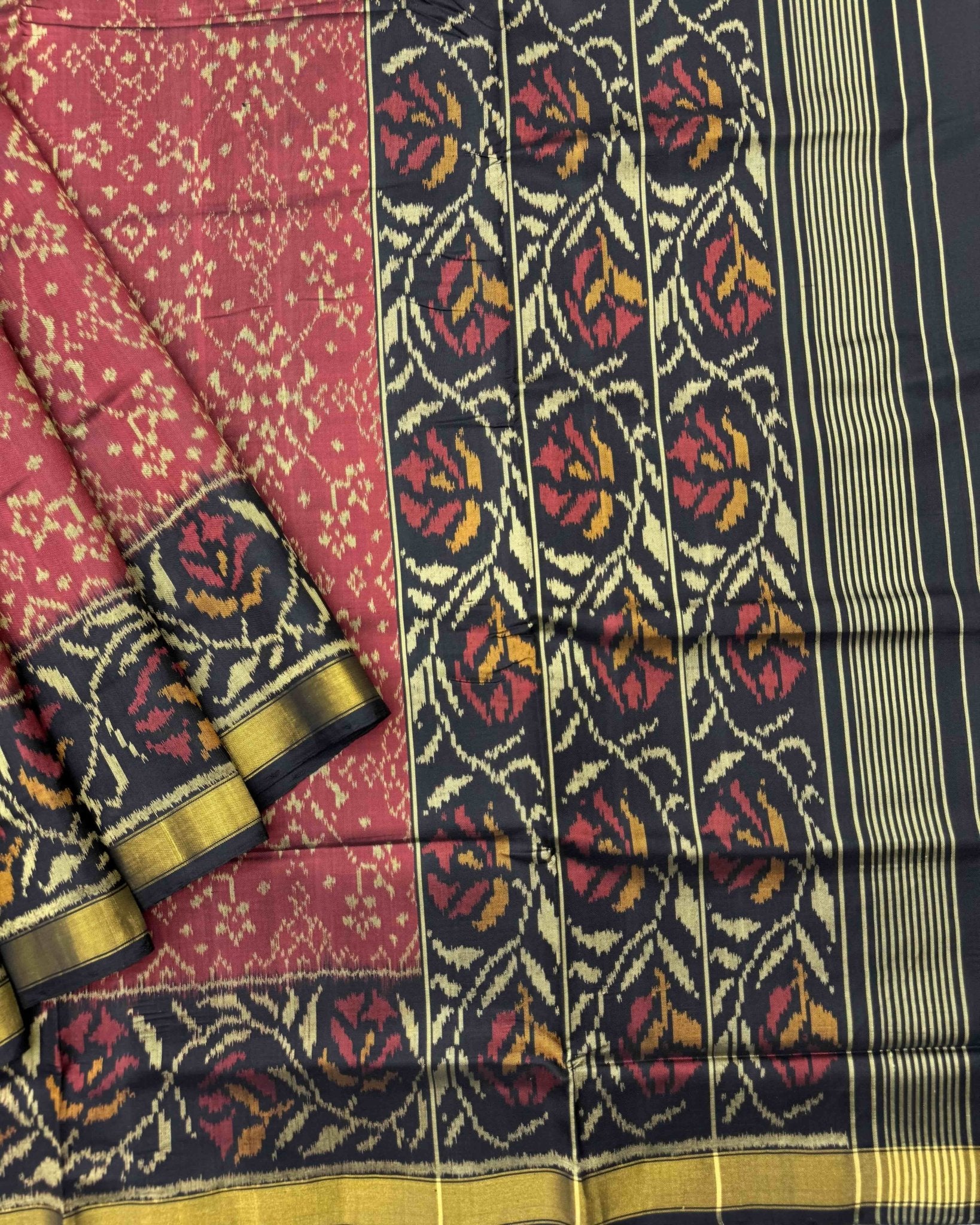 Black & Red Navratan Patola Saree - SindhoiPatolaArt