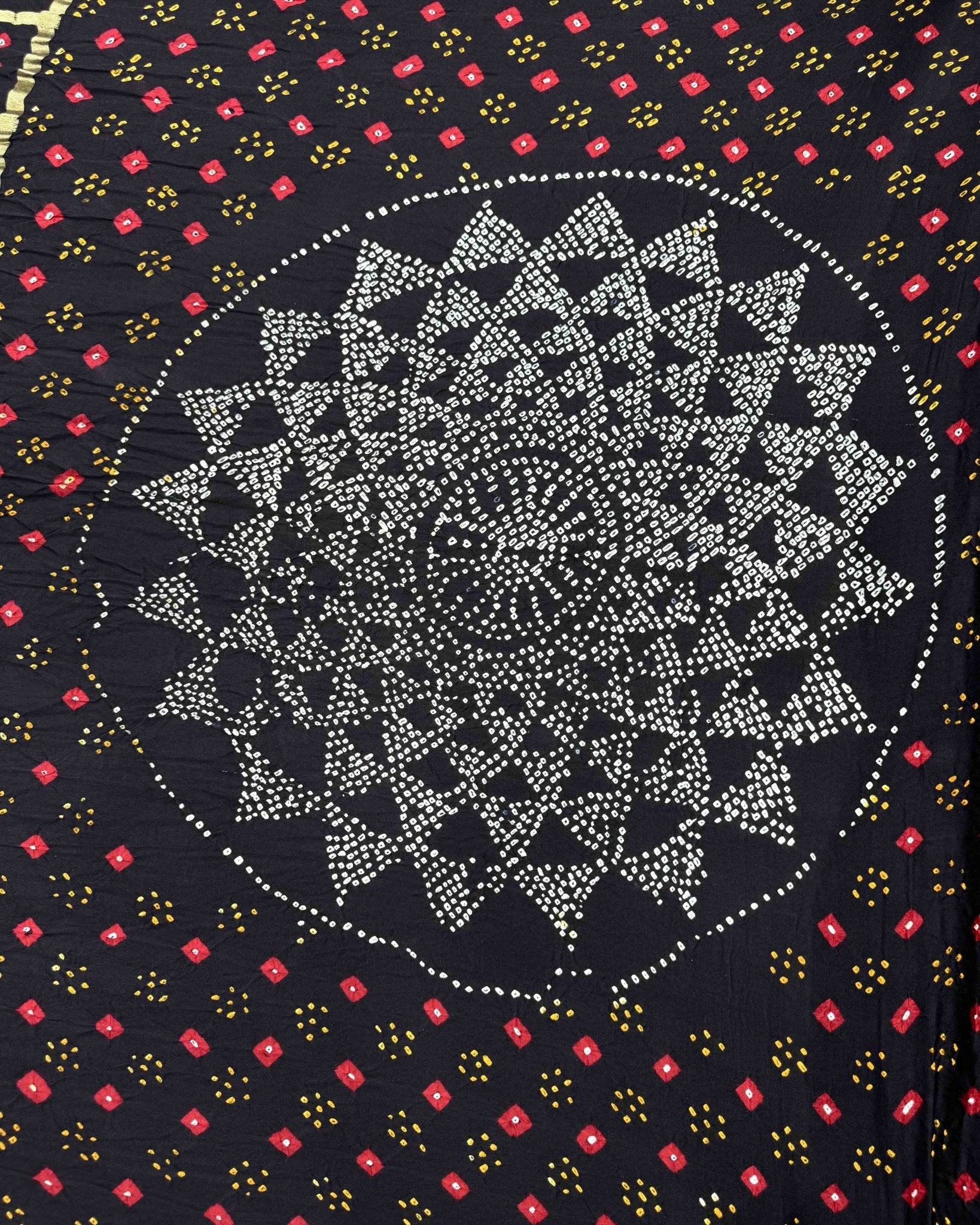 Black Zari Chex Gajji Silk Bandhani Saree - SindhoiPatolaArt