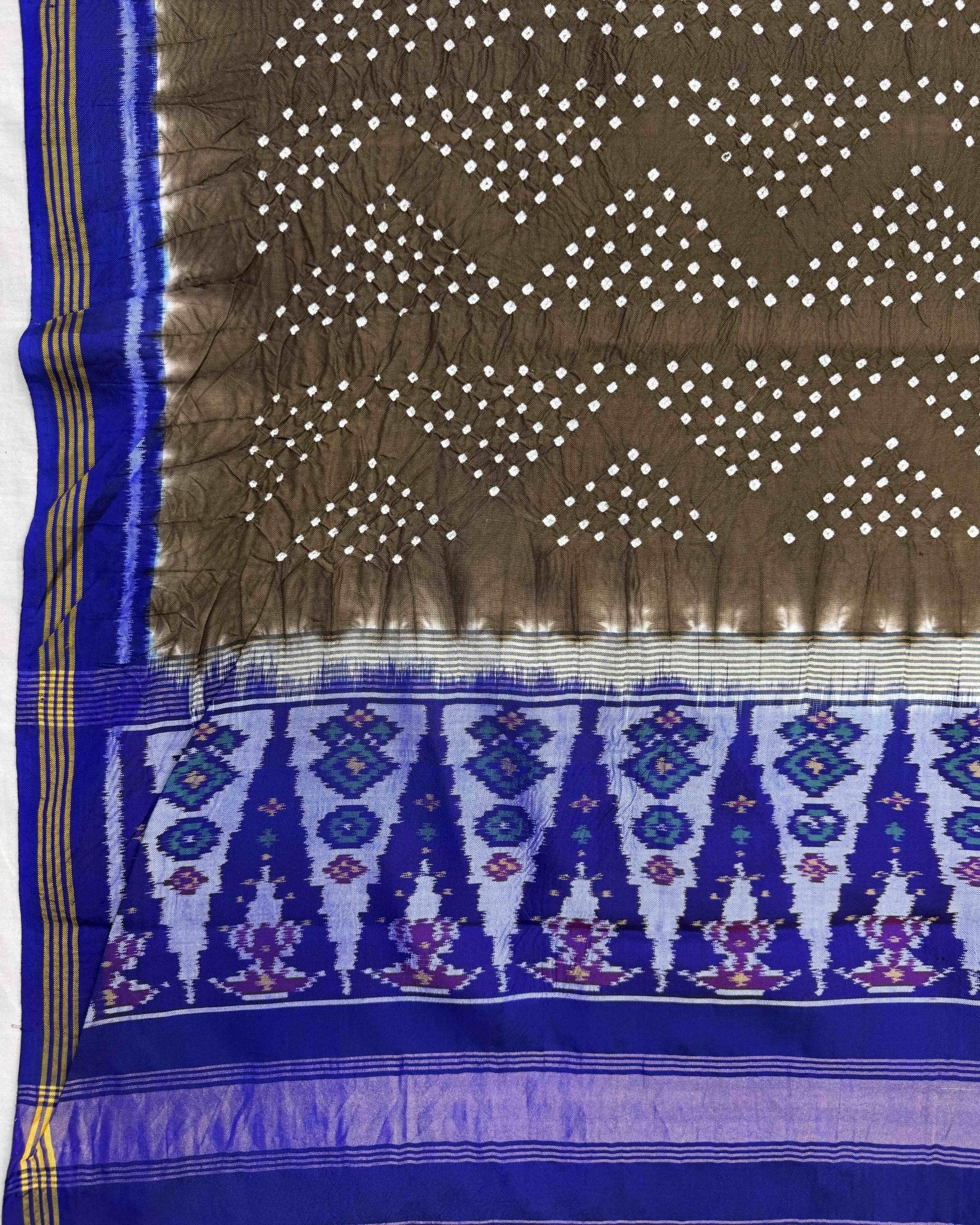 Blue & Brown Bandhani Patola Dupatta - SindhoiPatolaArt