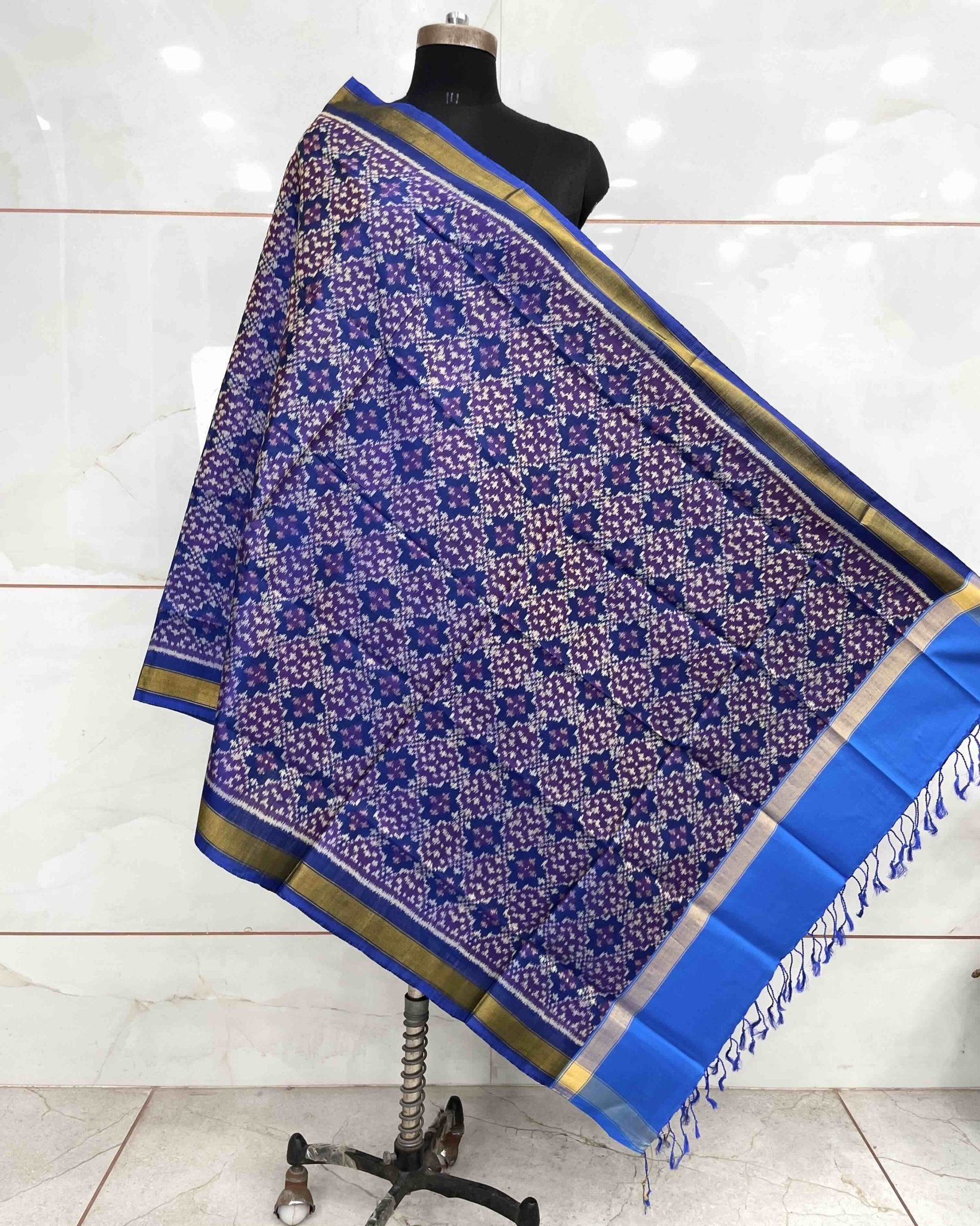 Blue Buttonful Design Patola Dupatta - SindhoiPatolaArt