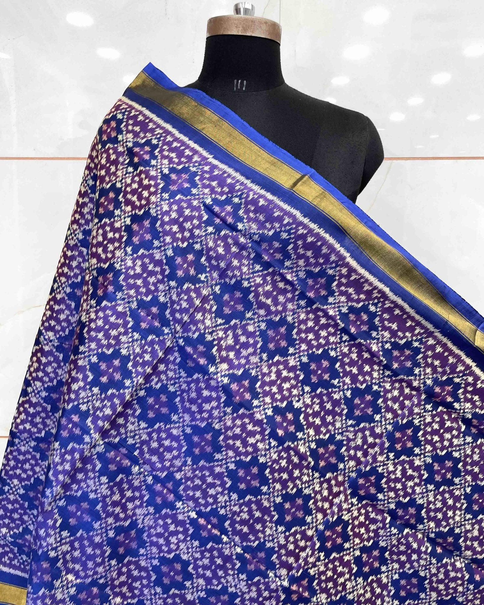 Blue Buttonful Design Patola Dupatta - SindhoiPatolaArt