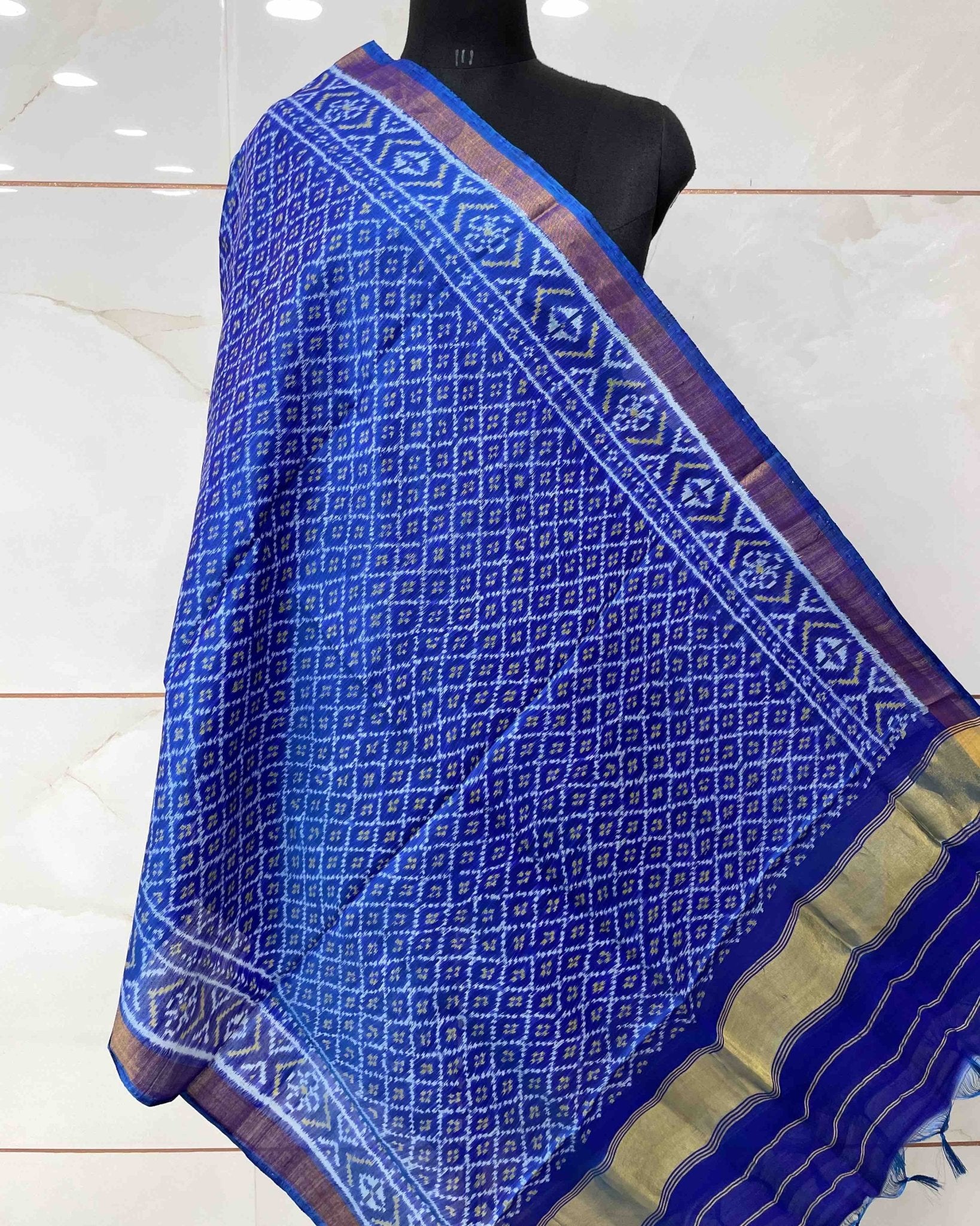 Blue Buttonful Designer Patola Dupatta - SindhoiPatolaArt