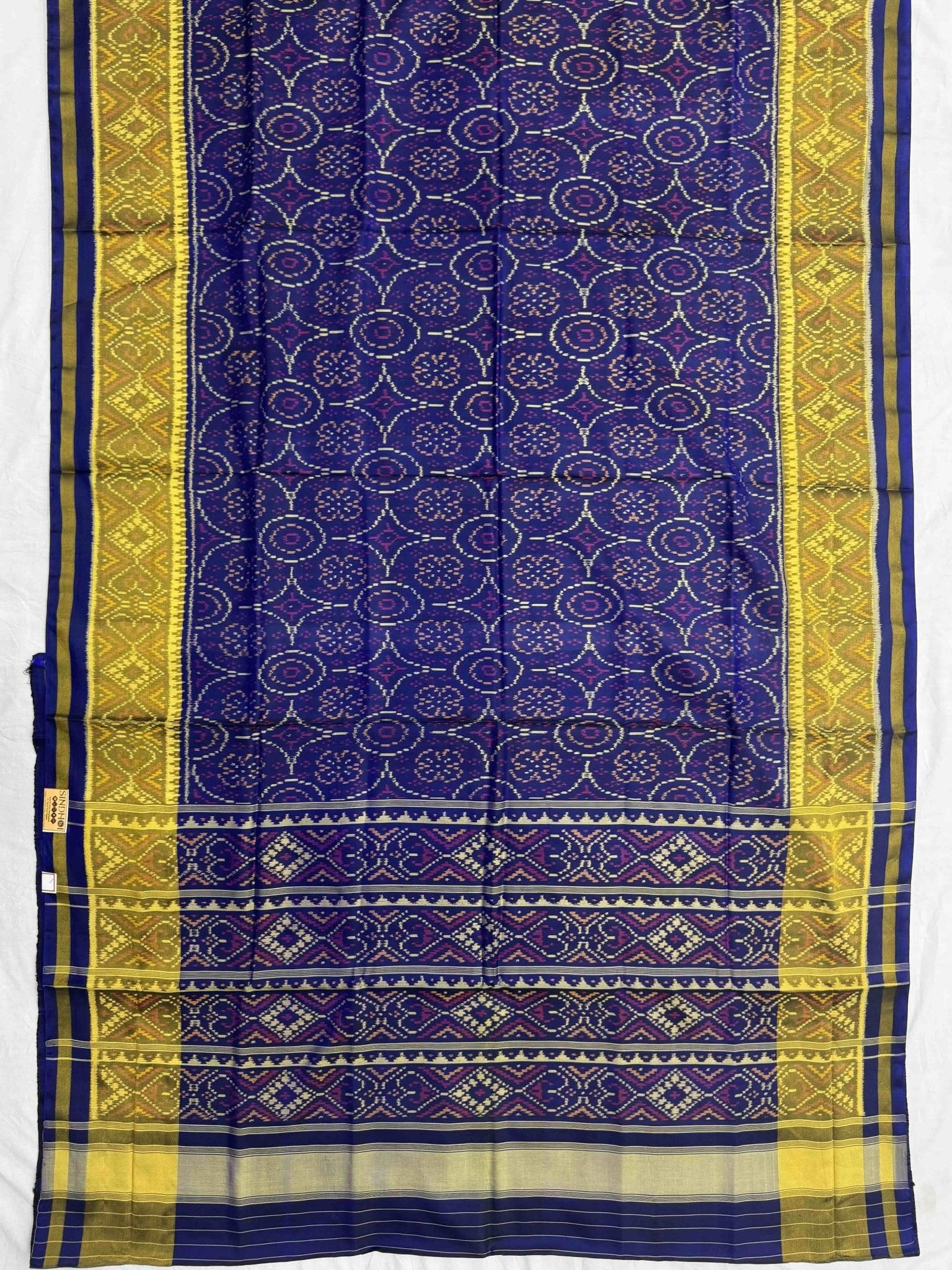Blue circle design tissue Border Patola Saree - SindhoiPatolaArt