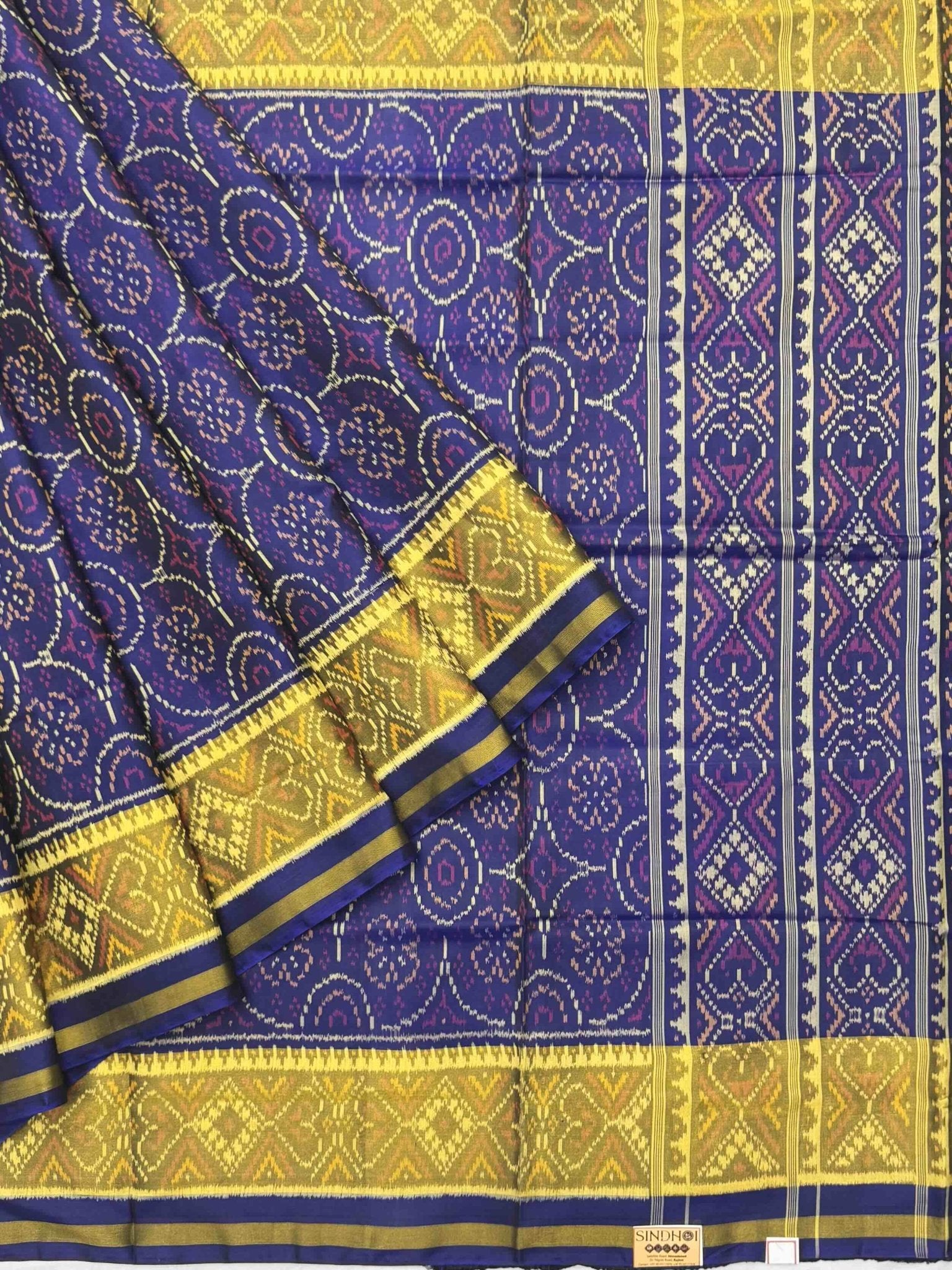 Blue circle design tissue Border Patola Saree - SindhoiPatolaArt