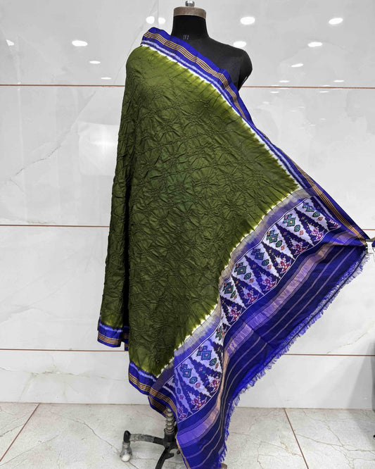 Blue & Green Bandhani Patola Dupatta - SindhoiPatolaArt