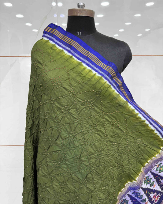 Blue & Green Bandhani Patola Dupatta - SindhoiPatolaArt