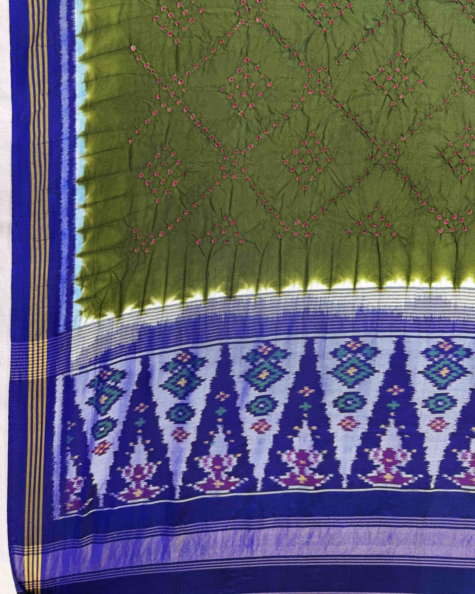 Blue & Green Bandhani Patola Dupatta - SindhoiPatolaArt