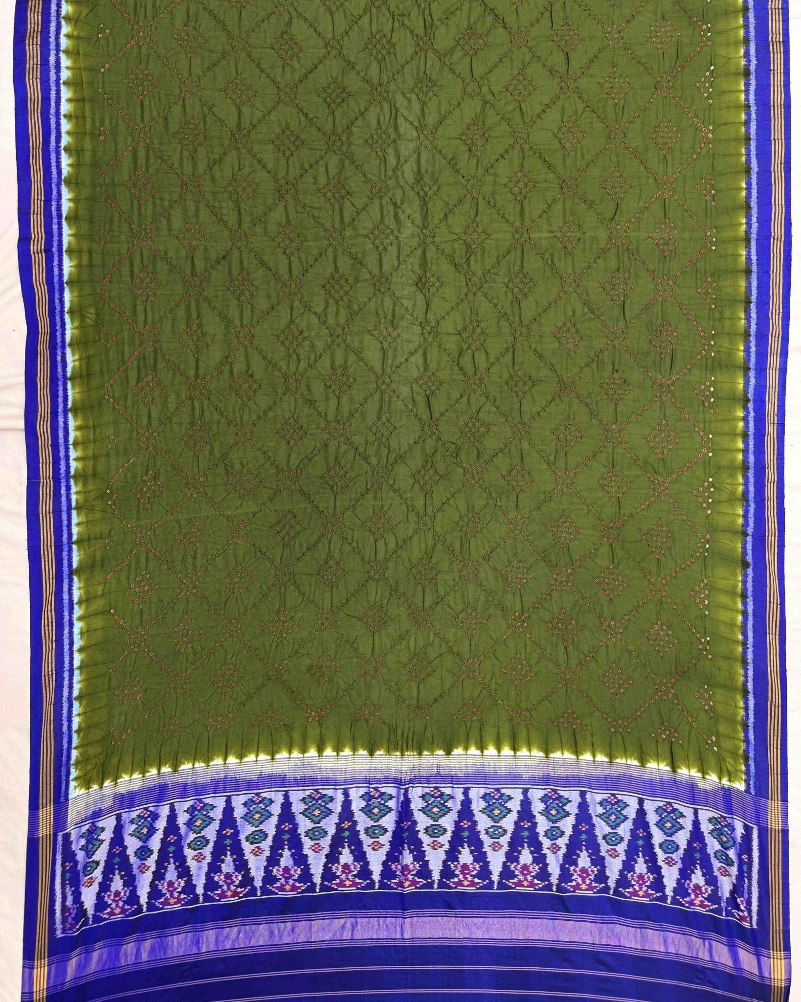 Blue & Green Bandhani Patola Dupatta - SindhoiPatolaArt