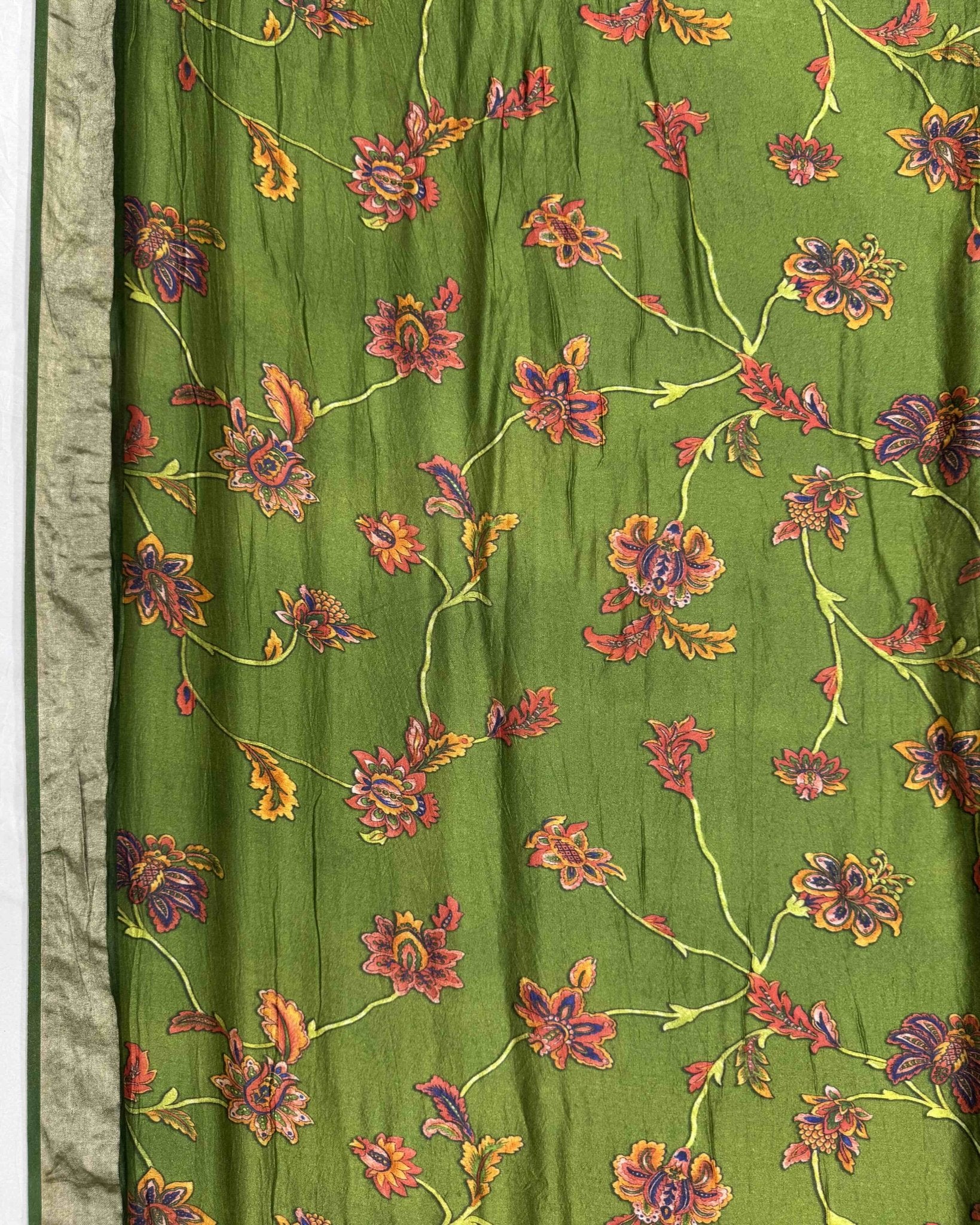 Blue & Green Flower Cotton Silk Pichhwai Bandhani Saree - SindhoiPatolaArt