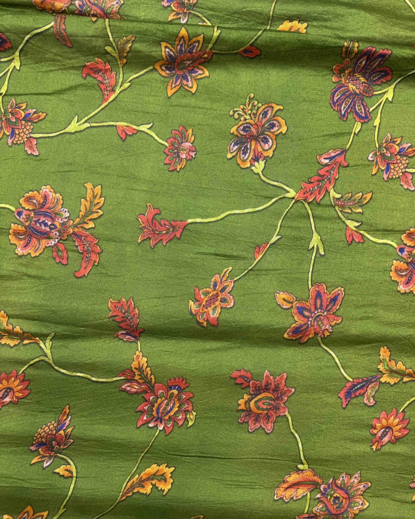 Blue & Green Flower Cotton Silk Pichhwai Bandhani Saree - SindhoiPatolaArt