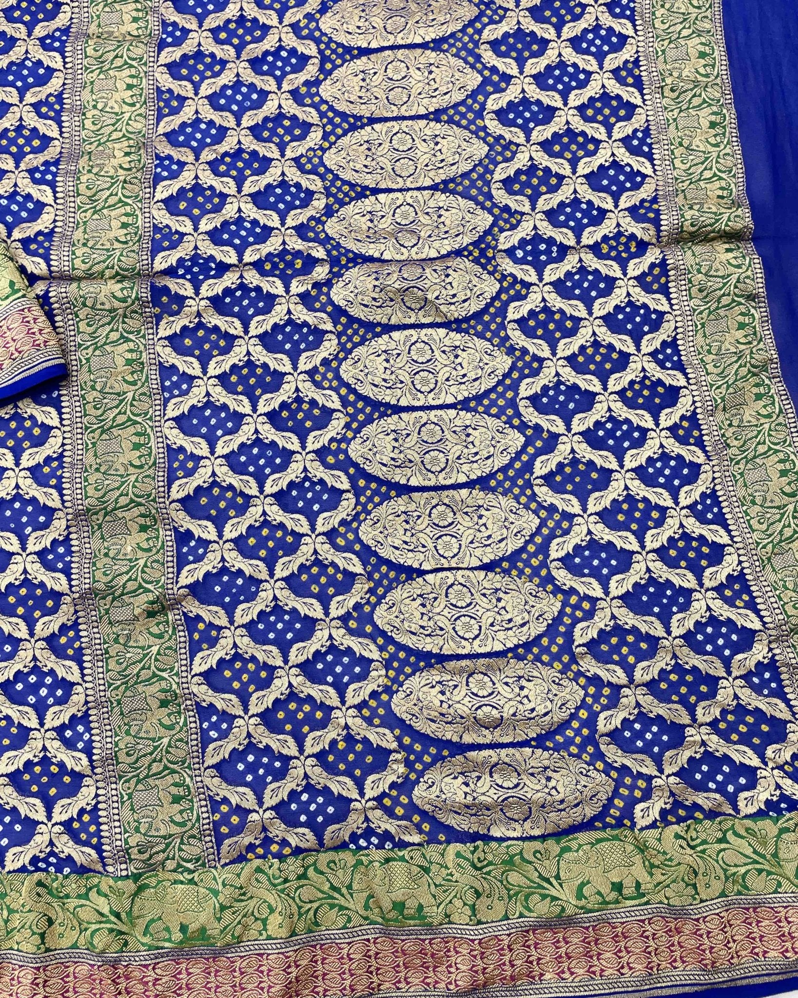 Blue Janglow Georgette Bandhani Saree - SindhoiPatolaArt