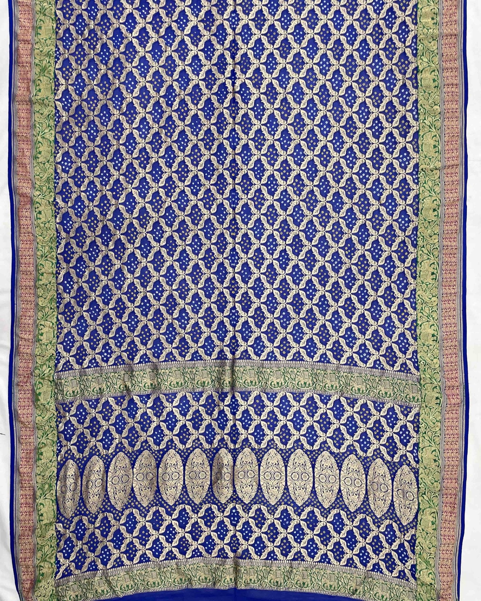 Blue Janglow Georgette Bandhani Saree - SindhoiPatolaArt
