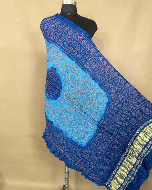 Blue & Light Blue Gajji Bandhani Dupatta - SindhoiPatolaArt