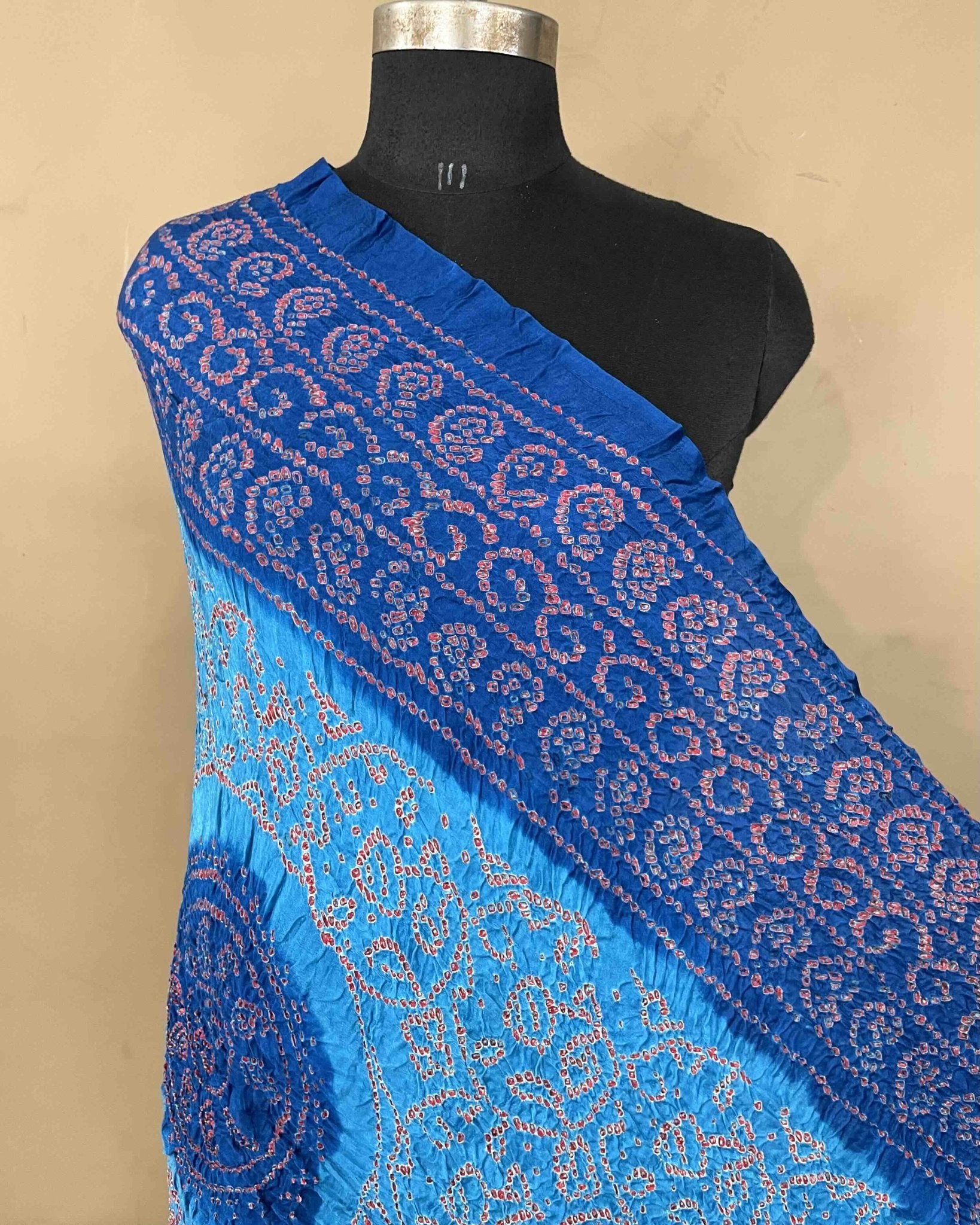 Blue & Light Blue Gajji Bandhani Dupatta - SindhoiPatolaArt