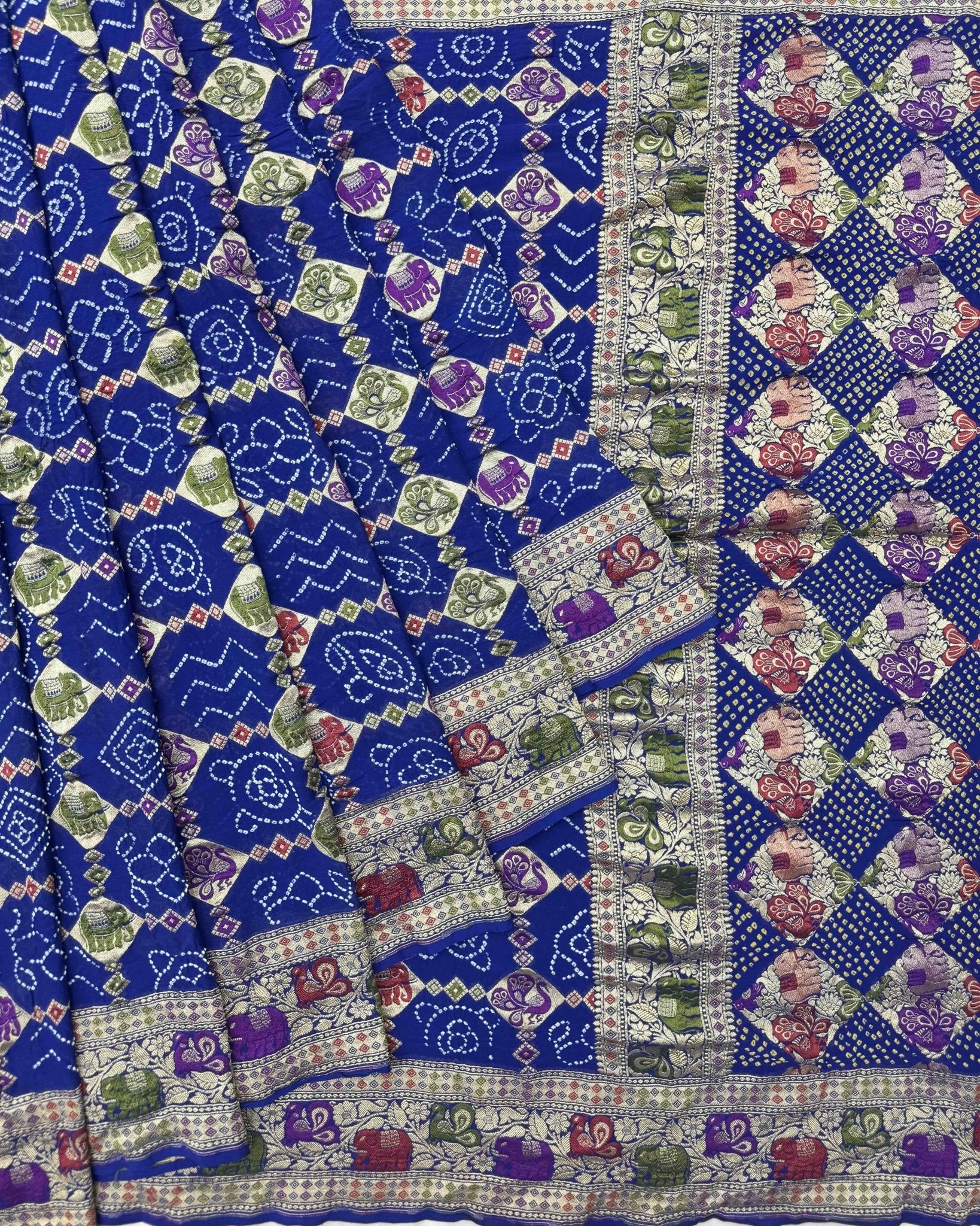 Blue Meenakari Banarasi Bandhani Saree - SindhoiPatolaArt
