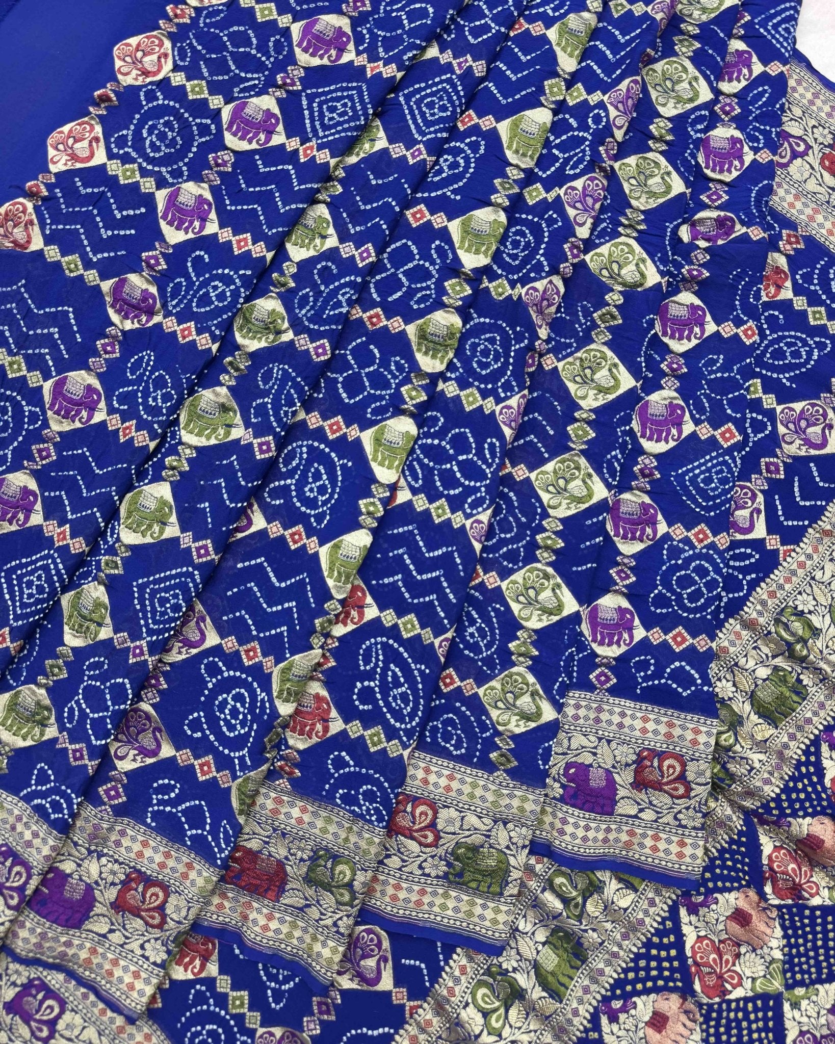 Blue Meenakari Banarasi Bandhani Saree - SindhoiPatolaArt