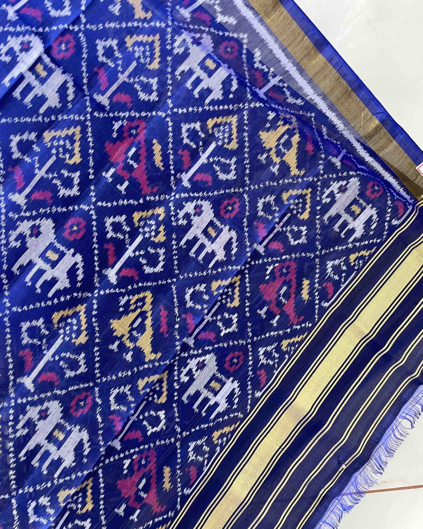 Blue Narikunj Designer Patola Dupatta - SindhoiPatolaArt