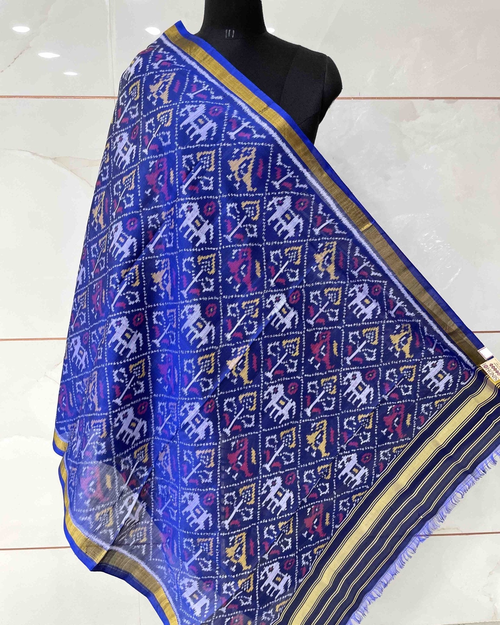 Blue Narikunj Designer Patola Dupatta - SindhoiPatolaArt