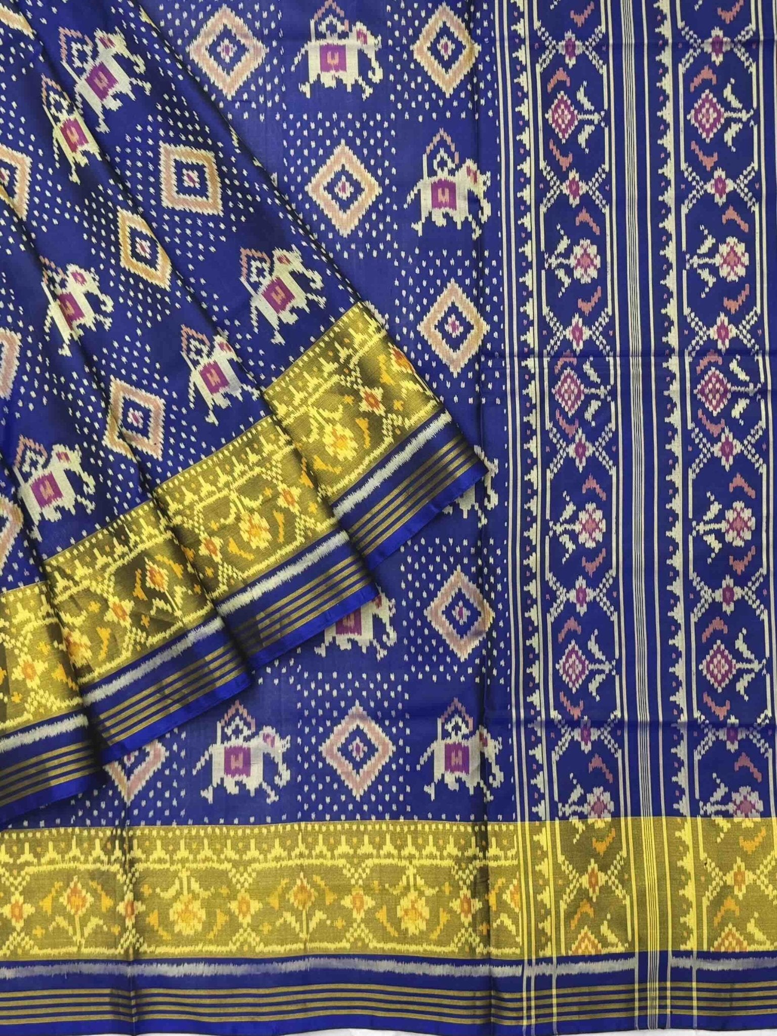 Blue Narikunj Patola Saree - SindhoiPatolaArt