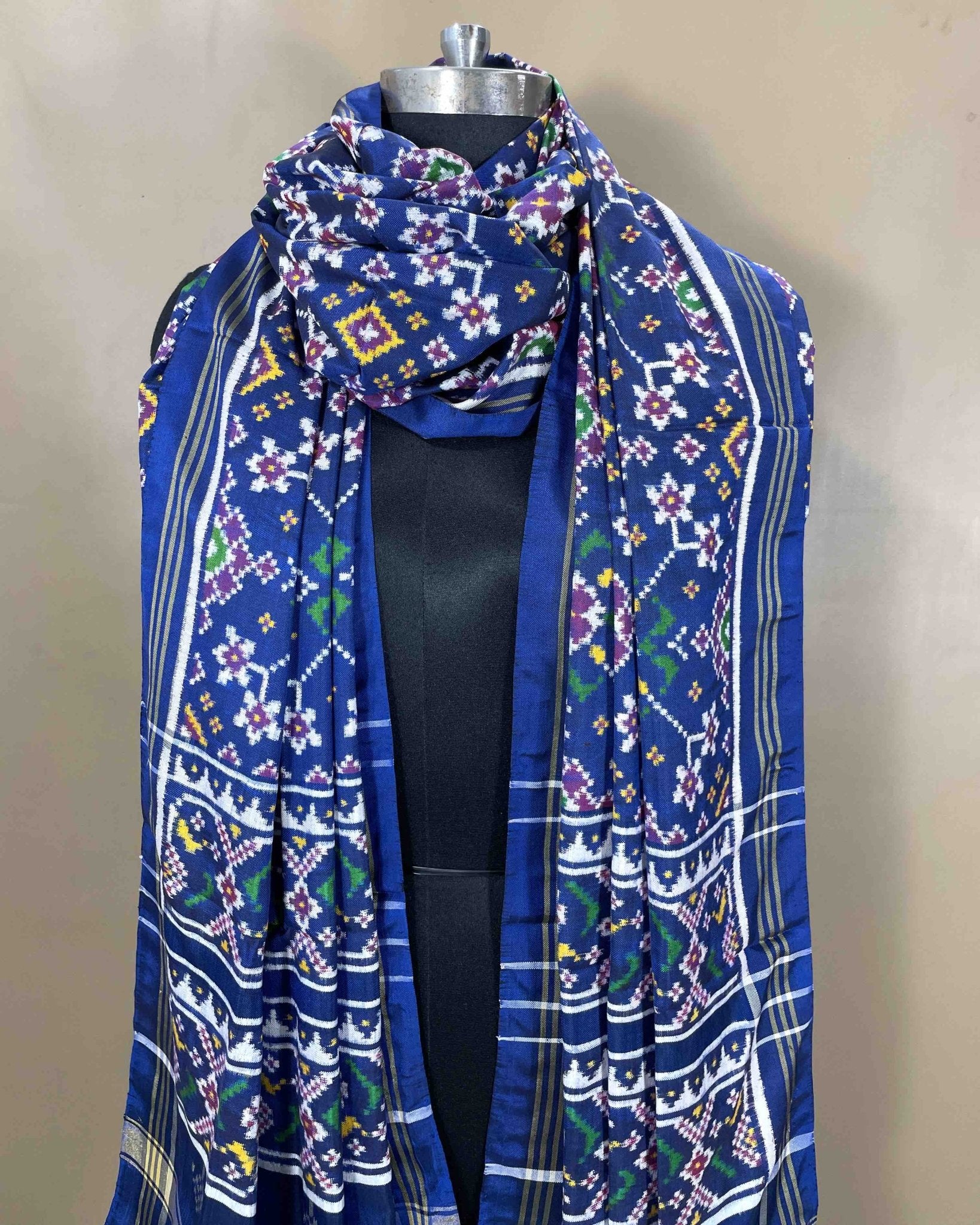 Blue Navratan Designer Patola Dupatta - SindhoiPatolaArt