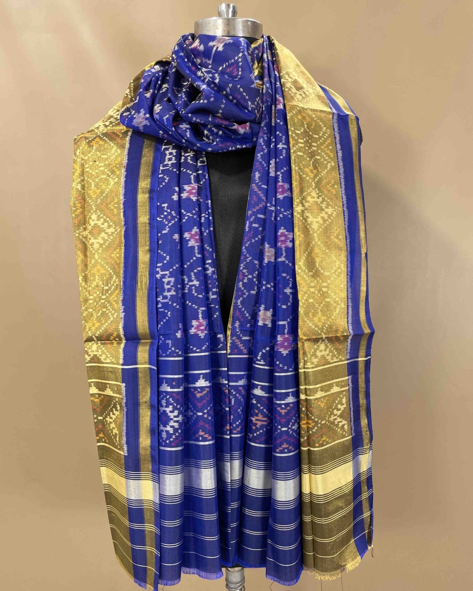 Blue Navratan Designer Patola Dupatta - SindhoiPatolaArt