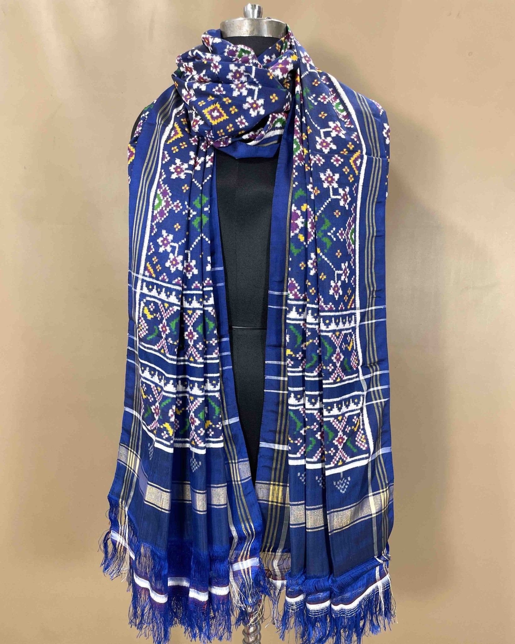 Blue Navratan Designer Patola Dupatta - SindhoiPatolaArt