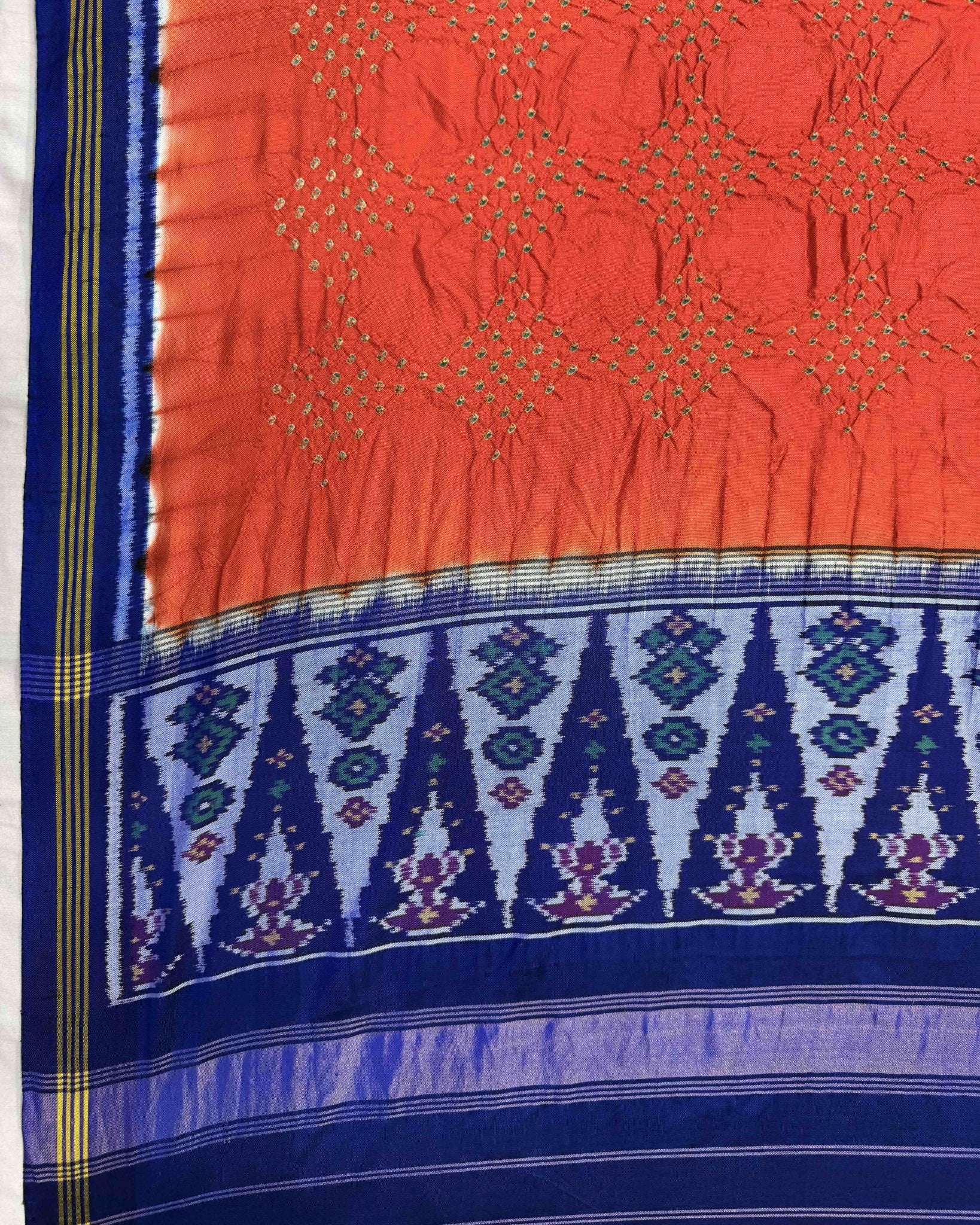 Blue & Orange Bandhani Patola Dupatta - SindhoiPatolaArt