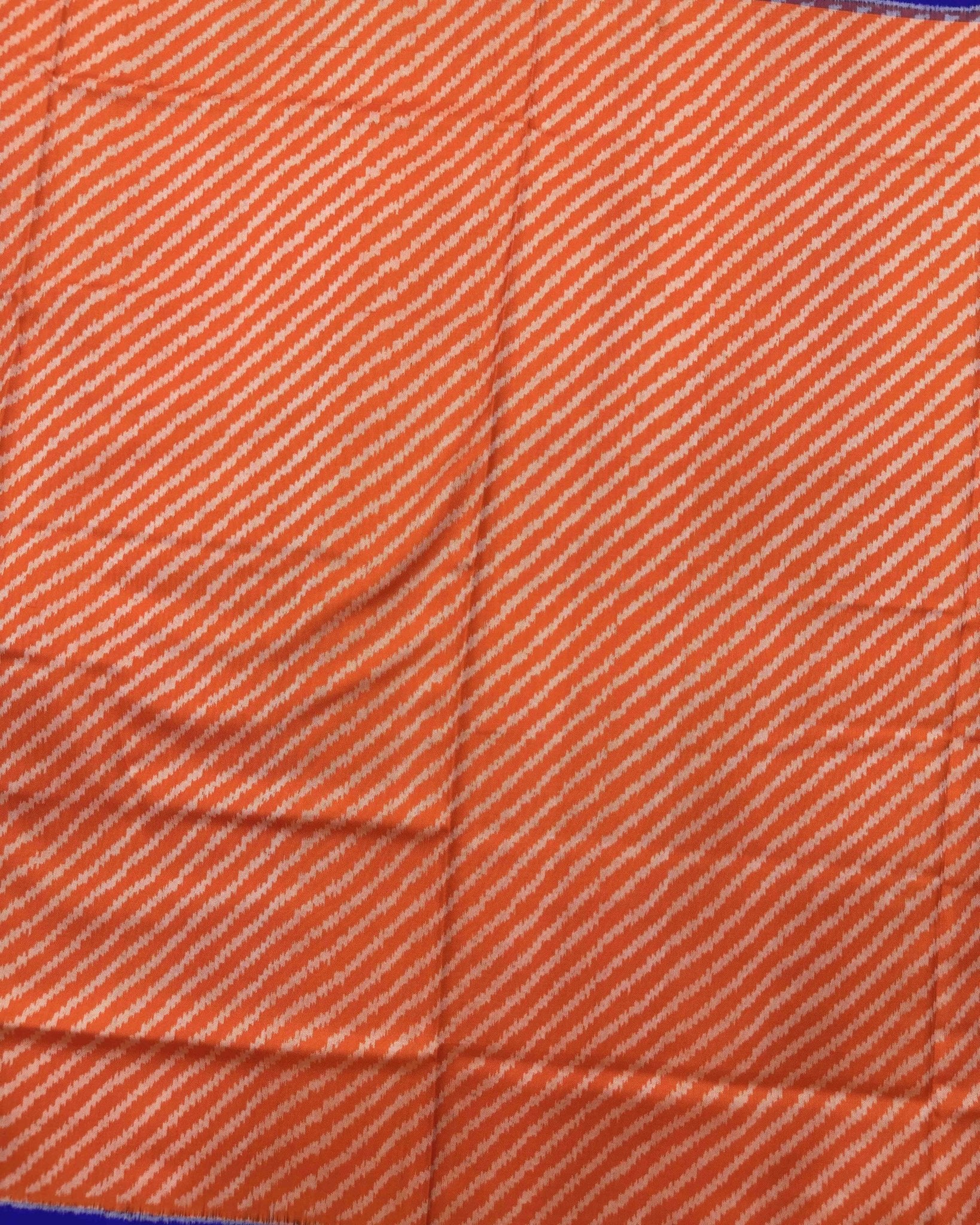 Blue & Orange Lining with Elephant Pallu Semi Double Ikat Patola Saree - SindhoiPatolaArt