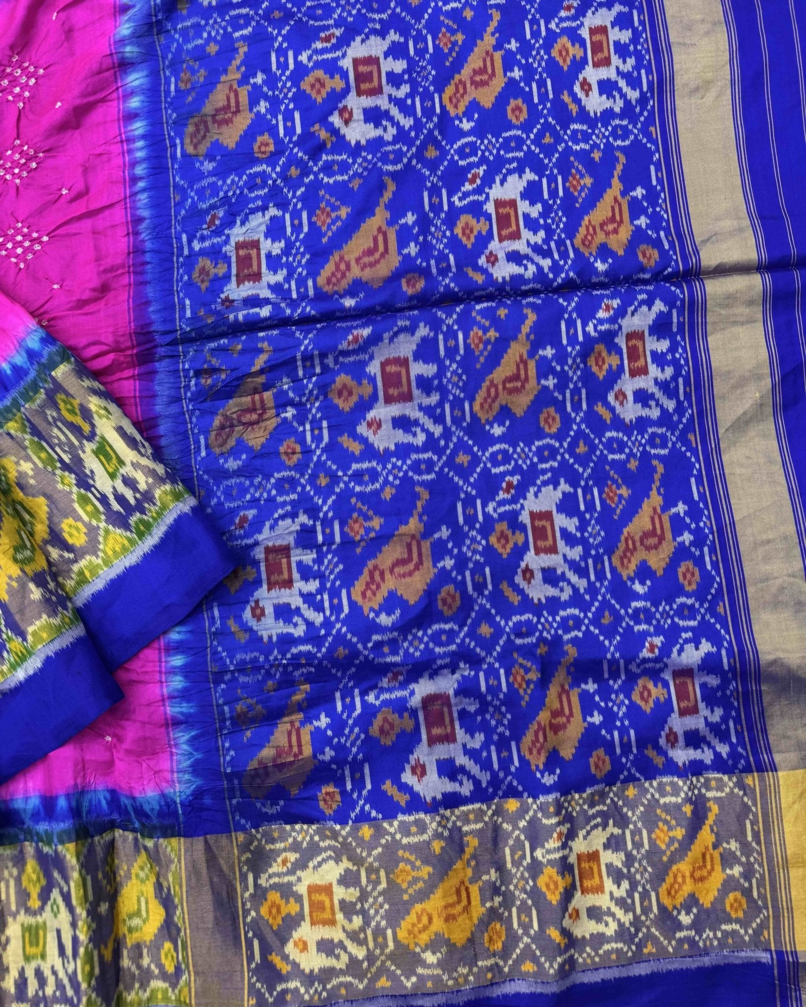 Blue & Pink Bandhani Patola Saree - SindhoiPatolaArt