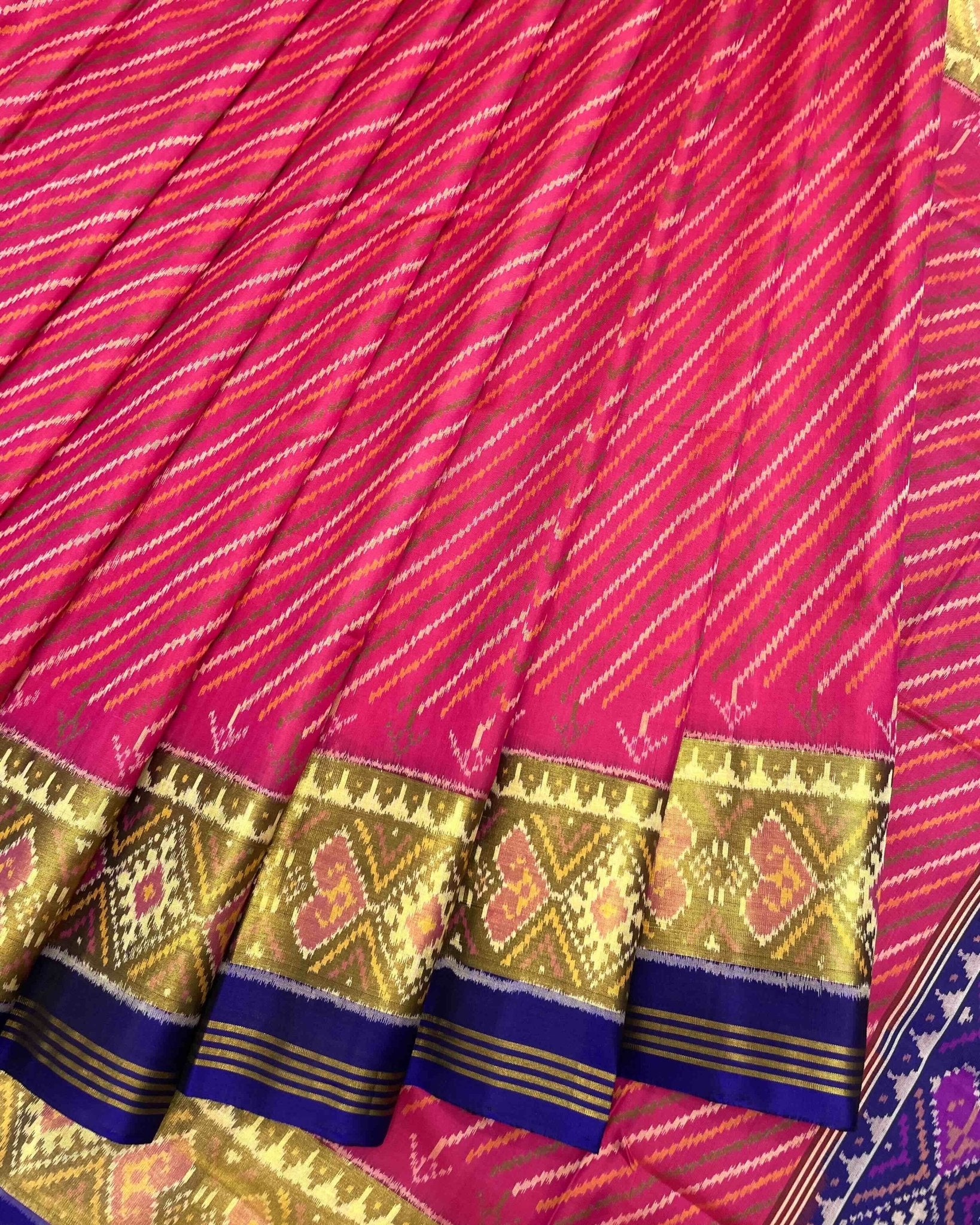 Blue & Pink Leheriya Patola Saree - SindhoiPatolaArt