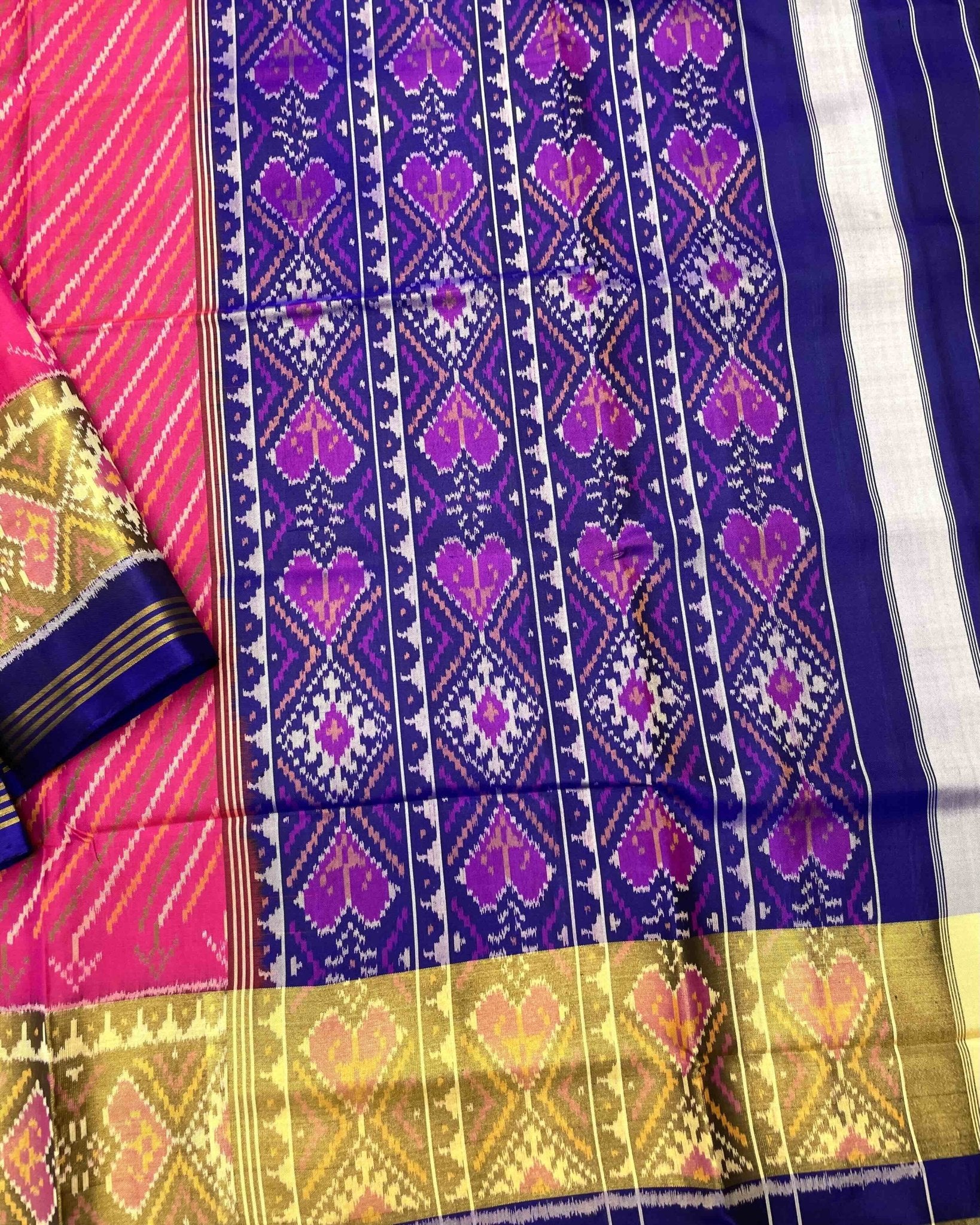 Blue & Pink Leheriya Patola Saree - SindhoiPatolaArt
