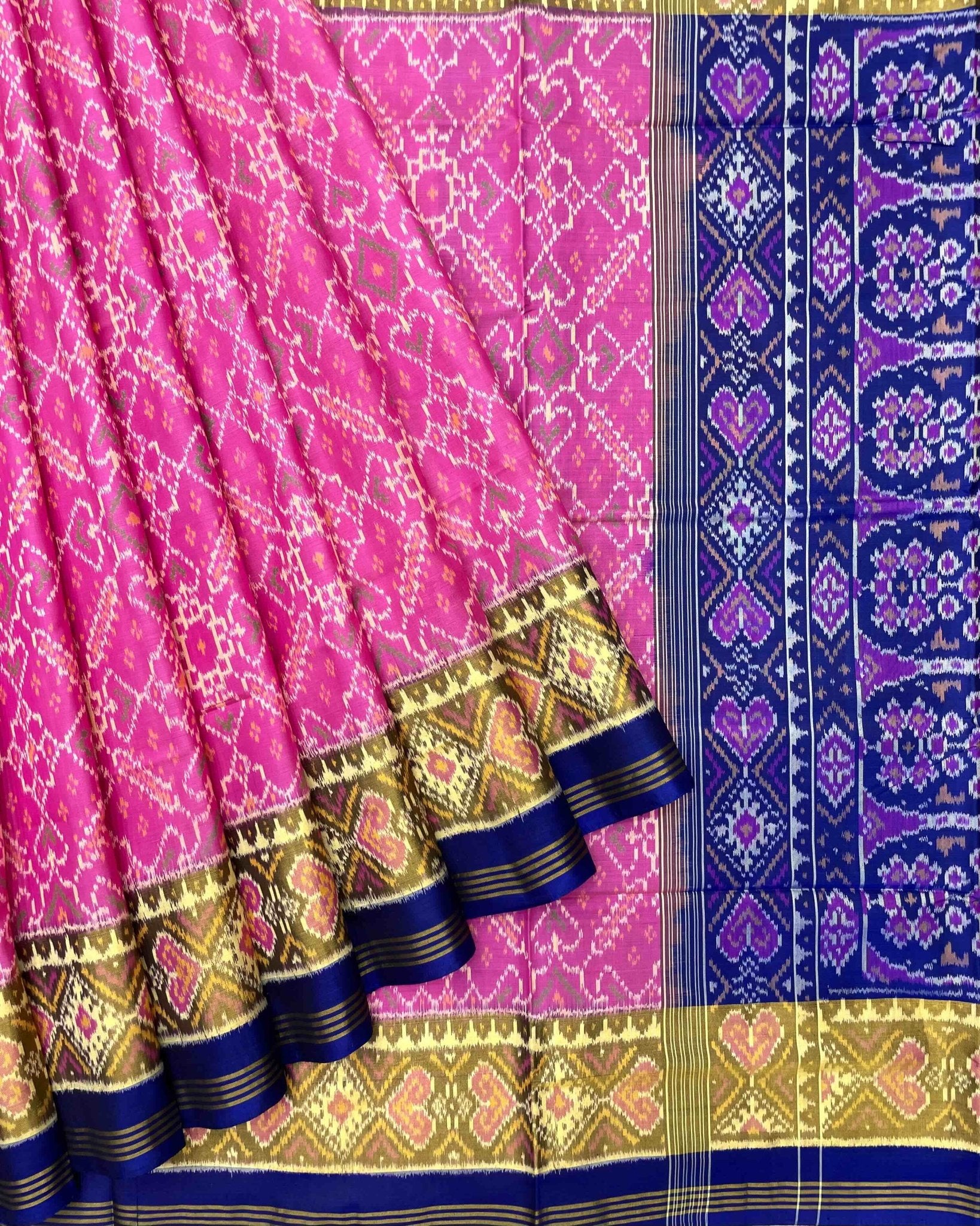 Blue & Pink Manekchowk Patola Saree - SindhoiPatolaArt