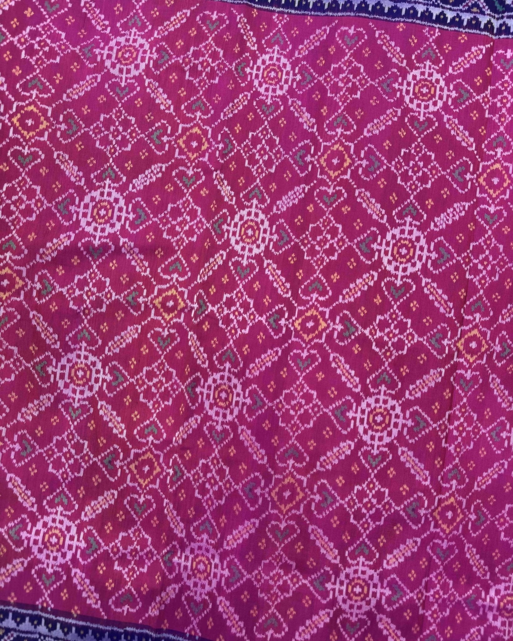 Blue & Pink Manekchowk Semi Double Ikat Patola Saree - SindhoiPatolaArt