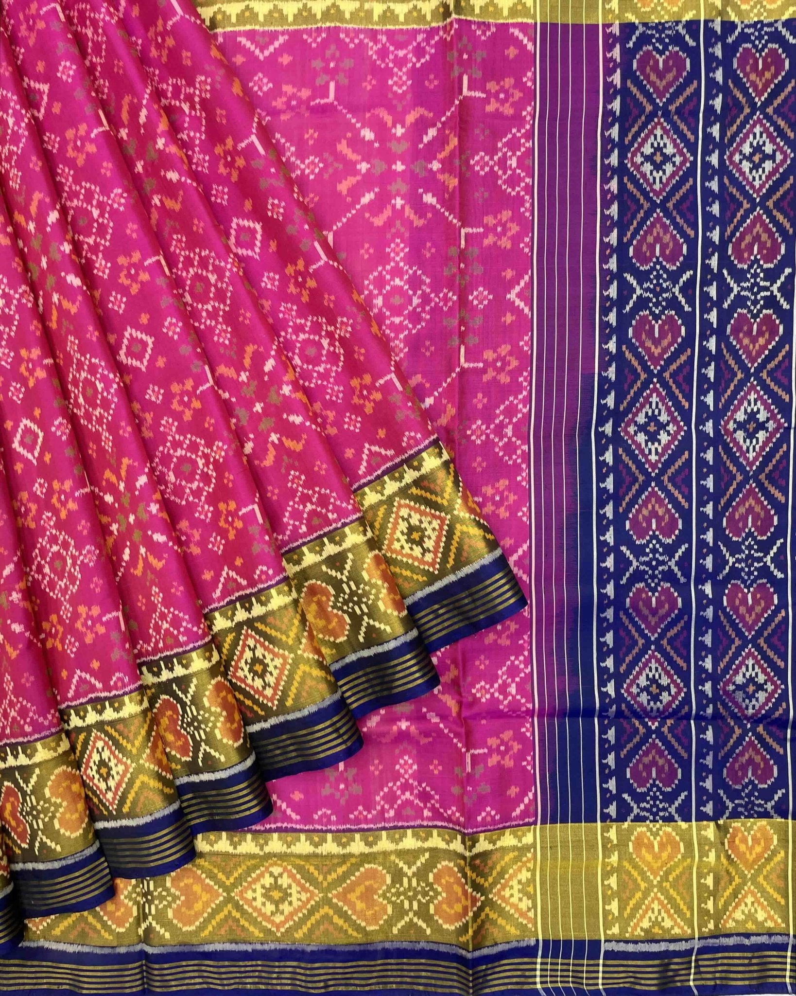 Blue & Pink Navratan Patola Saree - SindhoiPatolaArt