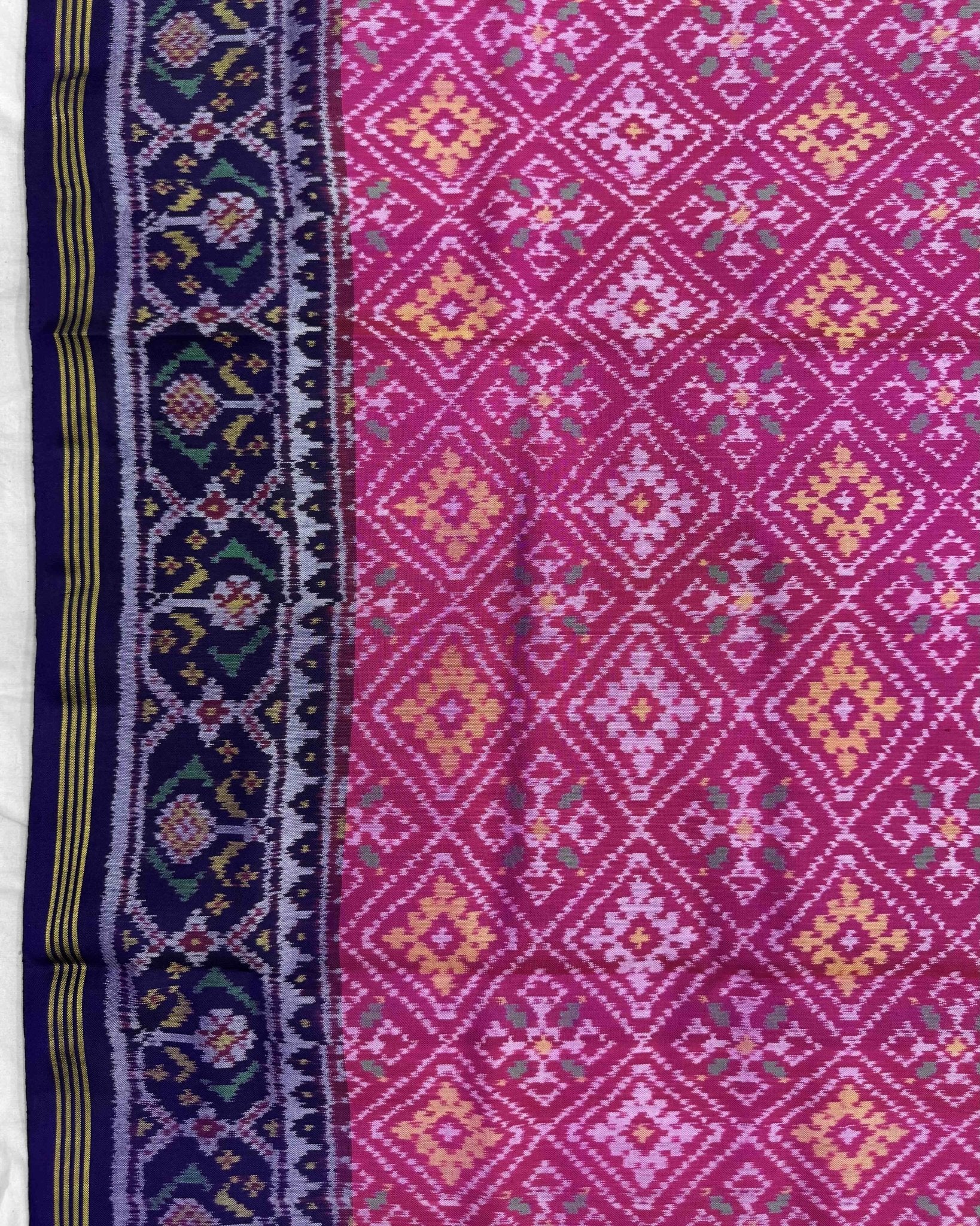 Blue & Pink Panchanda Semi Double Ikat Patola Saree - SindhoiPatolaArt