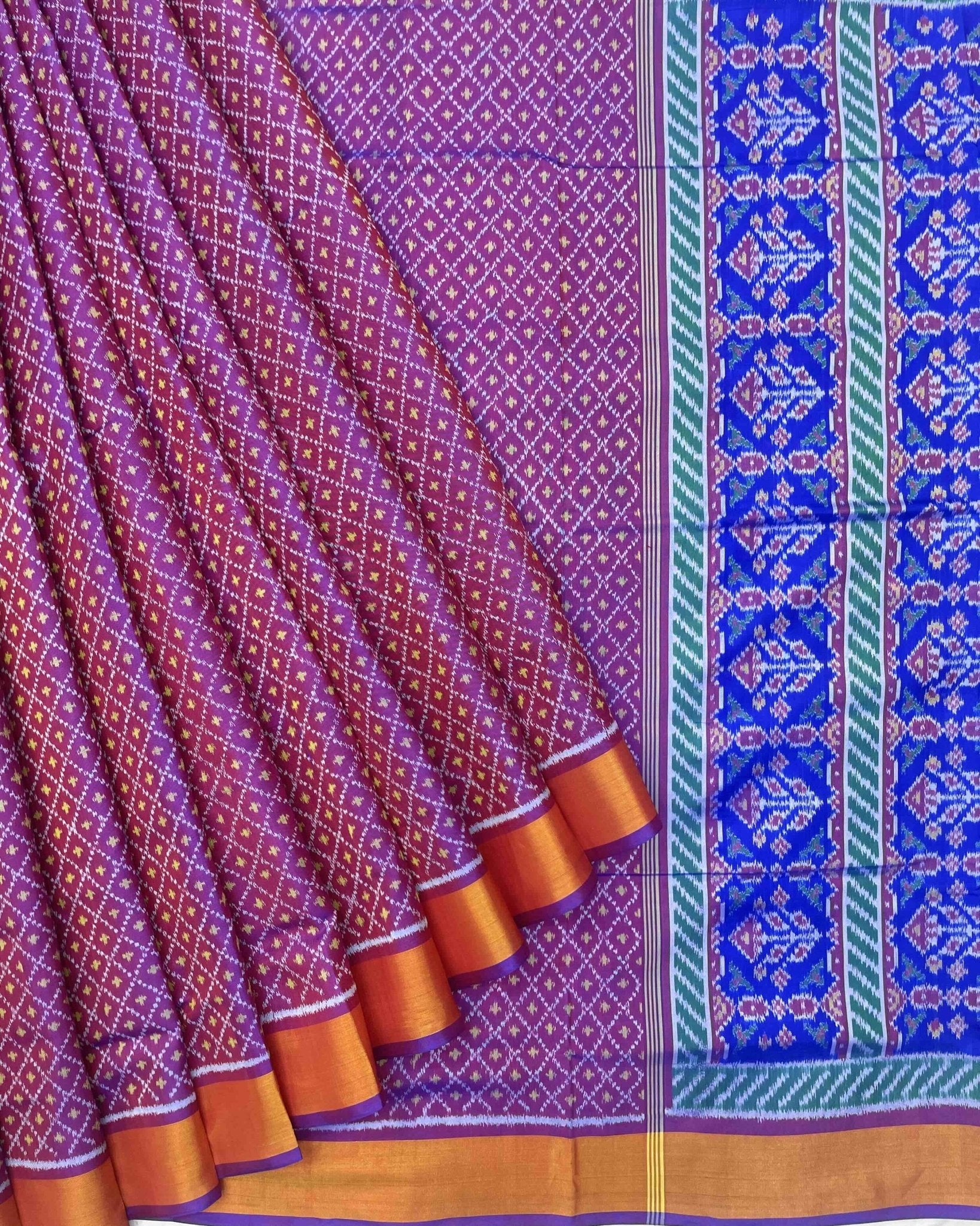 Blue & Purple Doted Patola Saree - SindhoiPatolaArt