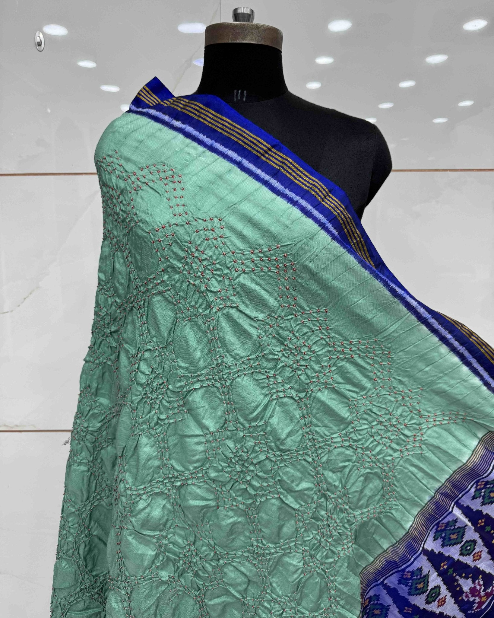 Blue & Sea Green Bandhani Patola Dupatta - SindhoiPatolaArt